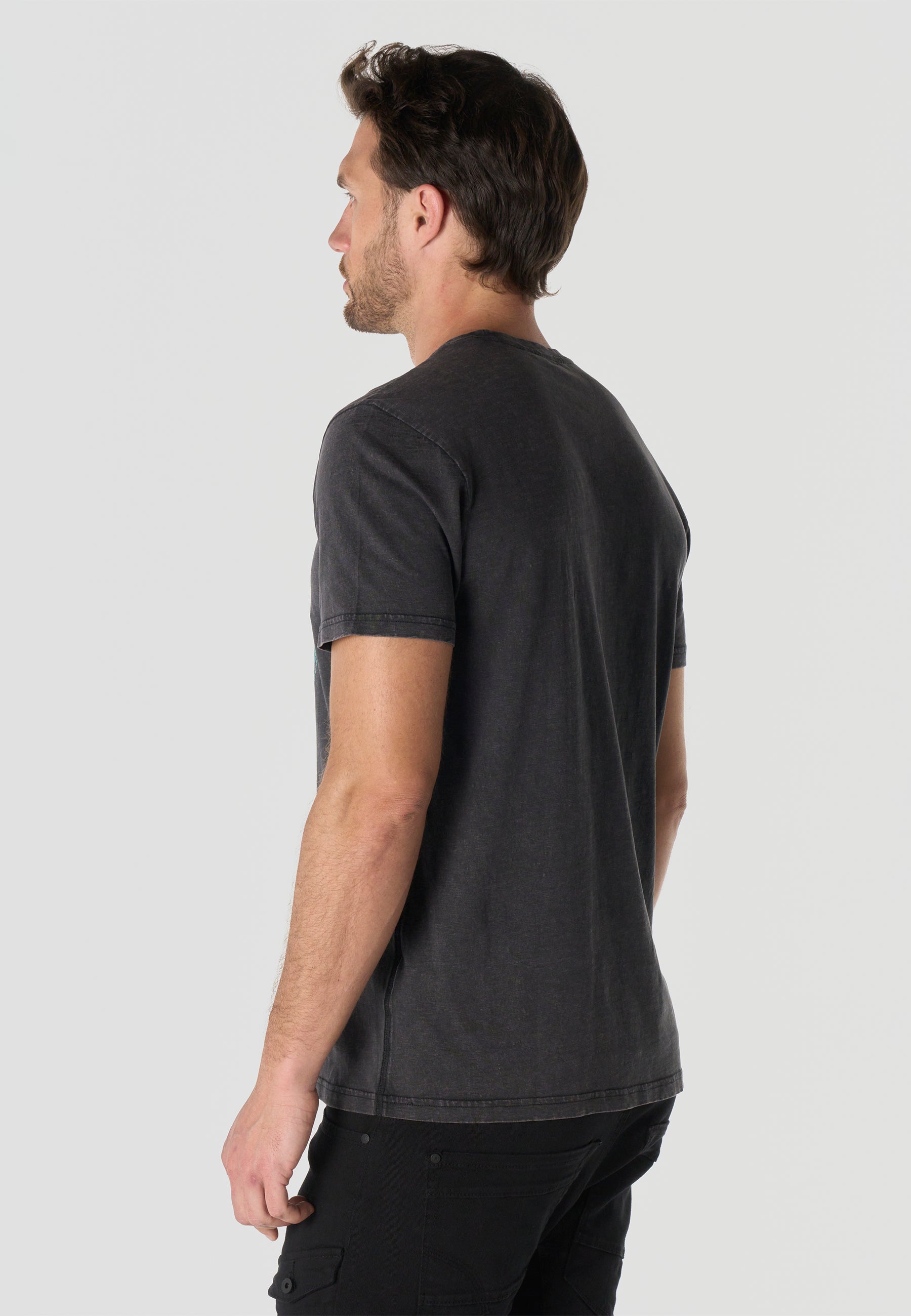 Herren T-Shirt Kurzarm Schwarz Front-Print Used-Optik Rundhals - Koroshi