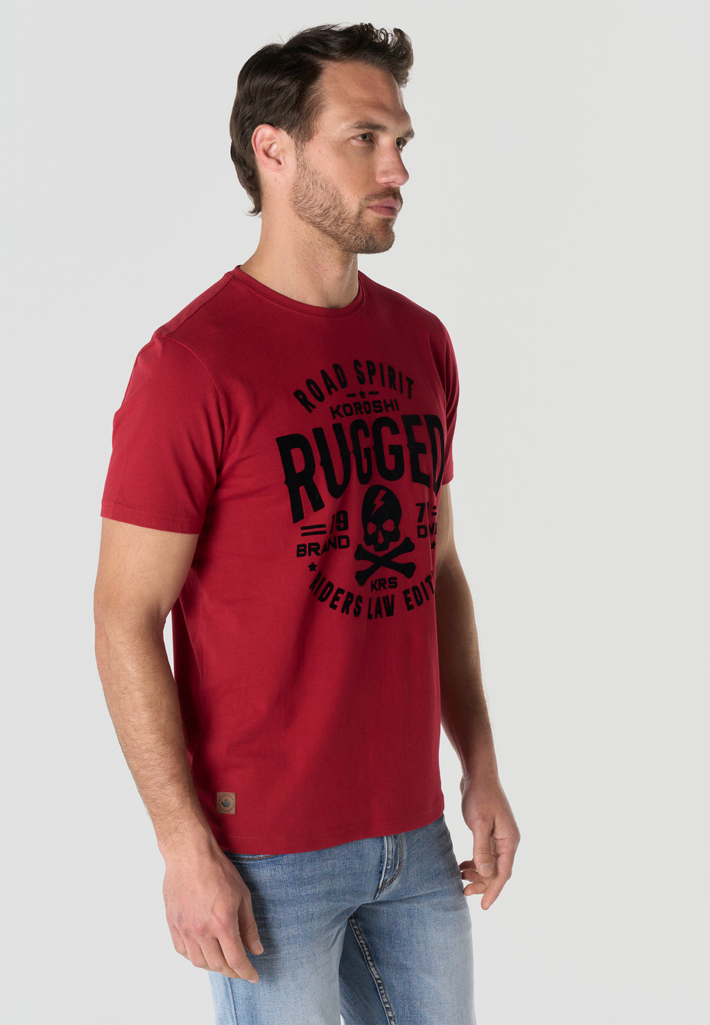 Herren T-Shirt Kurzarm Print Rundhals Regular Fit - Koroshi Rot