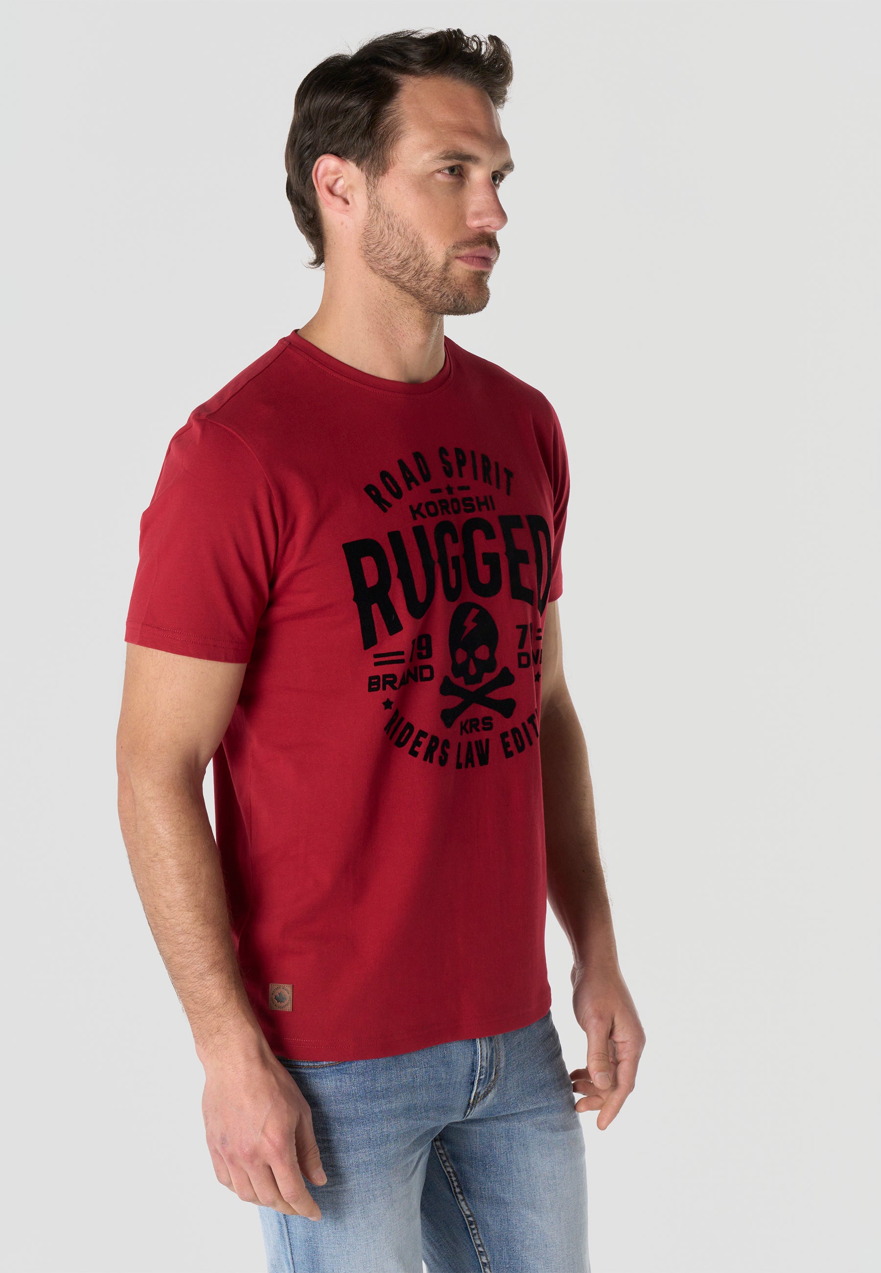 Herren T-Shirt Kurzarm Print Rundhals Regular Fit - Koroshi Rot