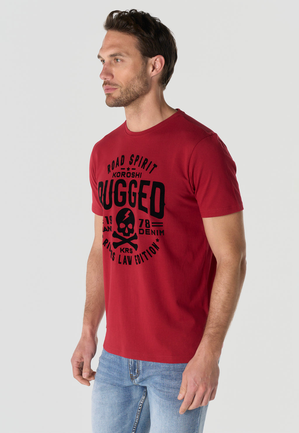 Herren T-Shirt Kurzarm Print Rundhals Regular Fit - Koroshi Rot