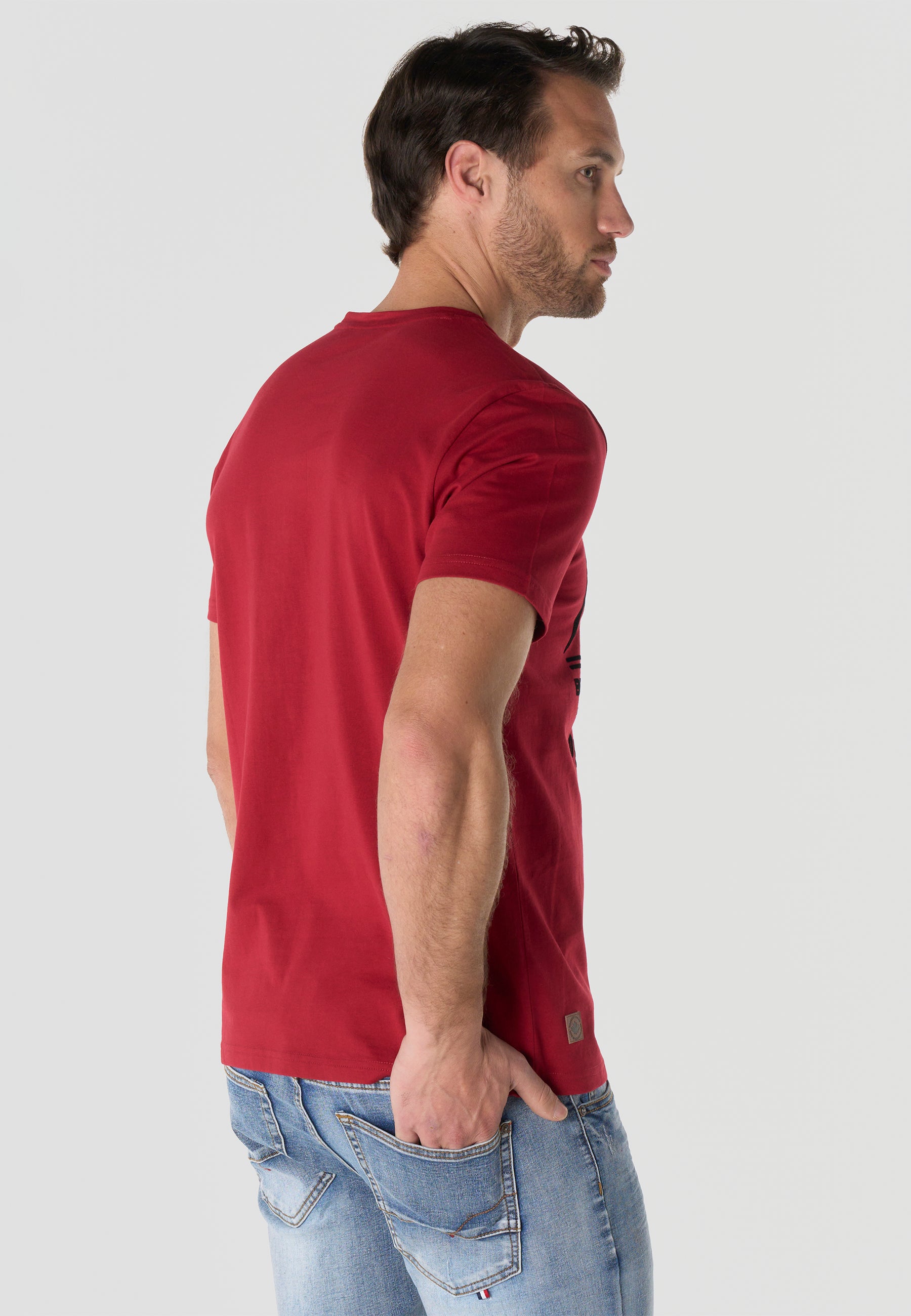 Herren T-Shirt Kurzarm Print Rundhals Regular Fit - Koroshi Rot