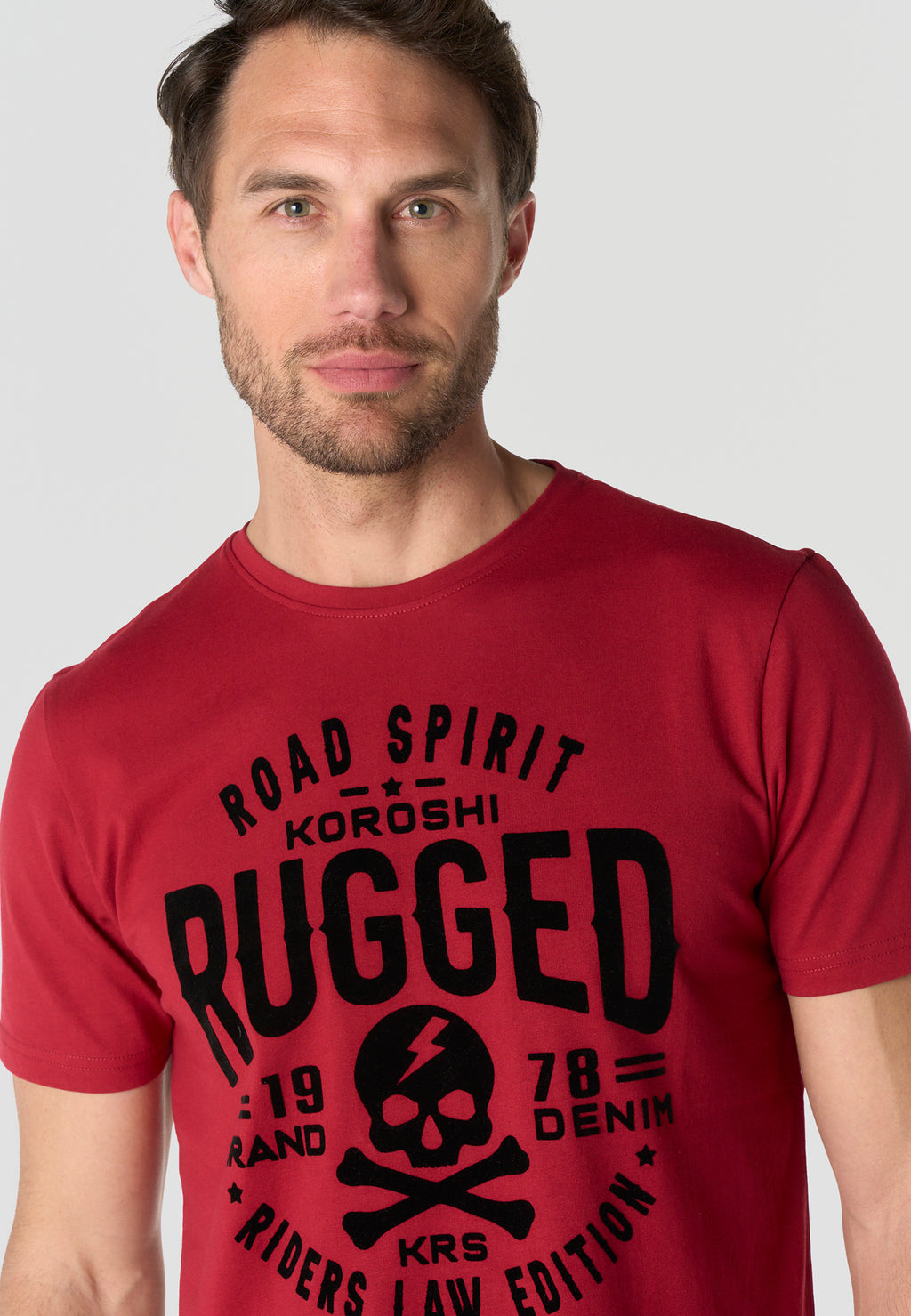 Herren T-Shirt Kurzarm Print Rundhals Regular Fit - Koroshi Rot