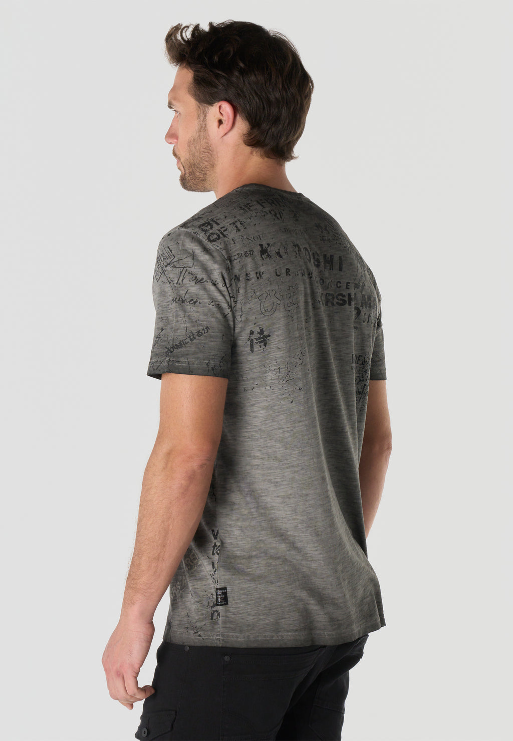 Herren T-Shirt Kurzarm All-Over-Print Grau Used-Optik Rundhals Regular Fit – Koroshi