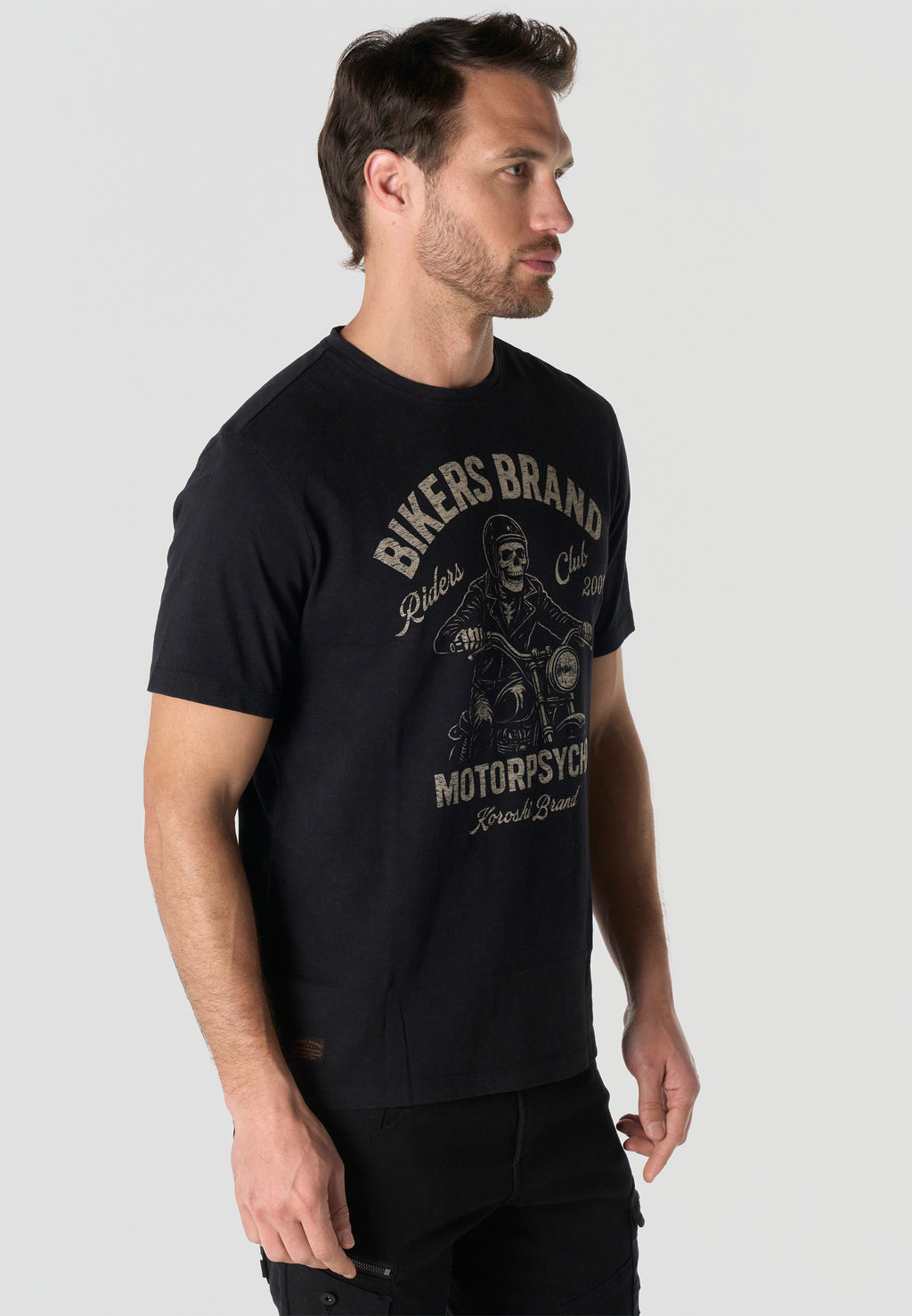 T-shirt Homme Manches Courtes Noir Imprime Devant Effet Delave Vintage Col Rond – KOROSHI