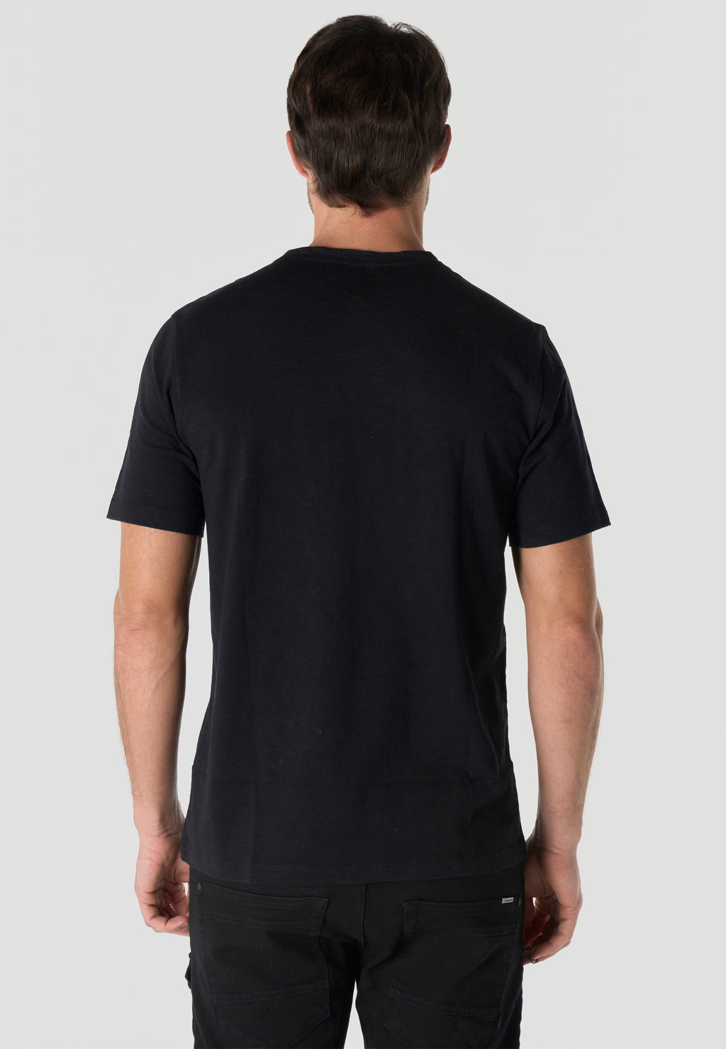 T-shirt Homme Manches Courtes Noir Imprime Devant Effet Delave Vintage Col Rond – KOROSHI