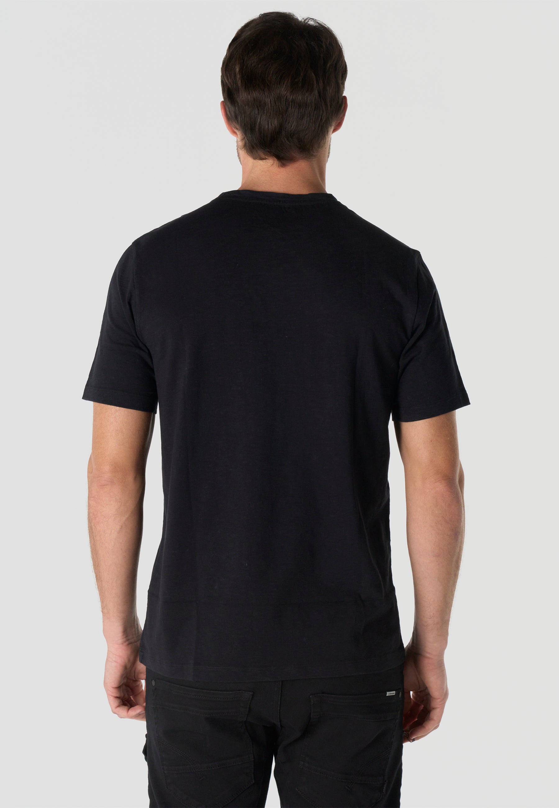 T-shirt Homme Manches Courtes Noir Imprime Devant Effet Delave Vintage Col Rond – KOROSHI