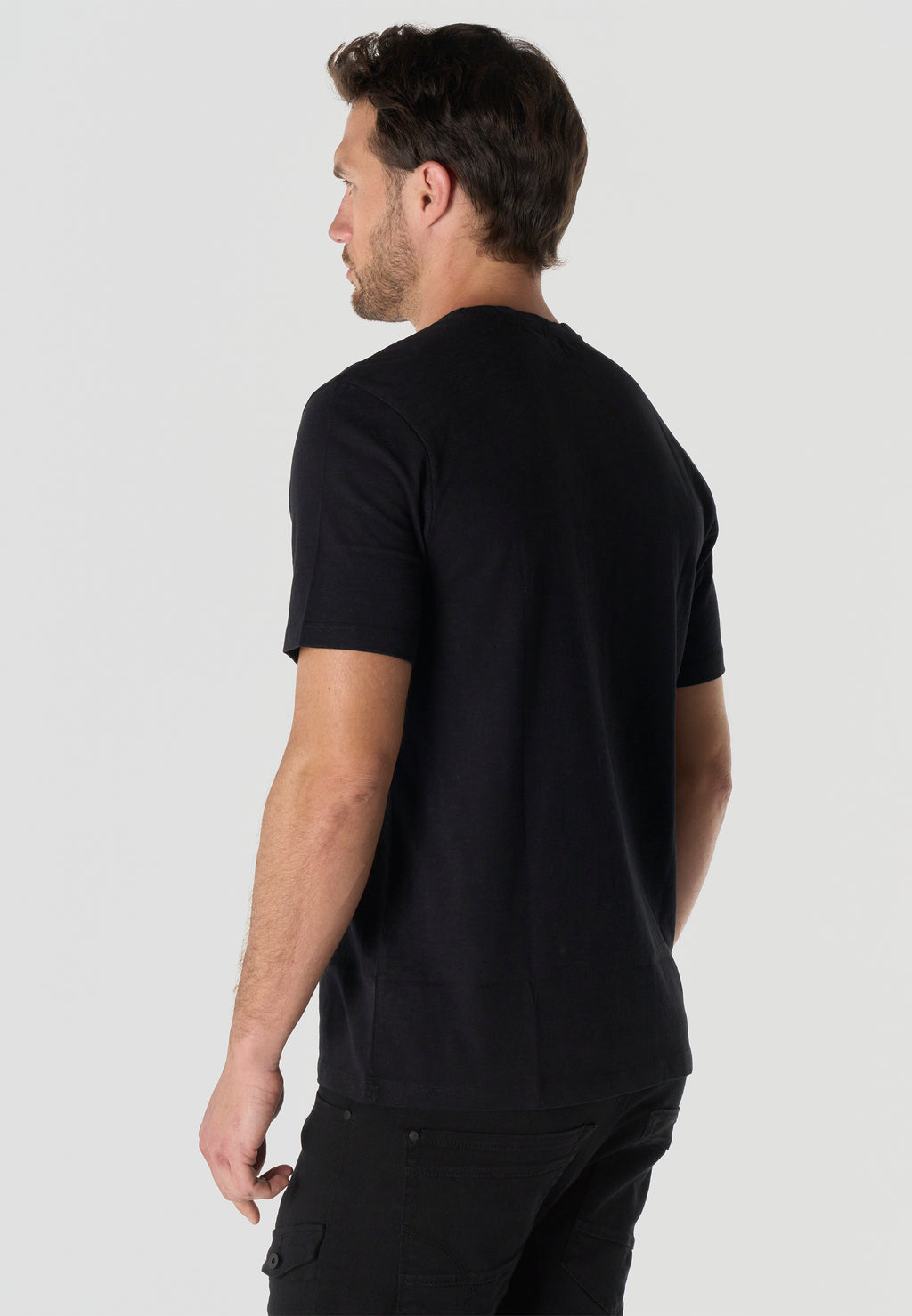 T-shirt Homme Manches Courtes Noir Imprime Devant Effet Delave Vintage Col Rond – KOROSHI