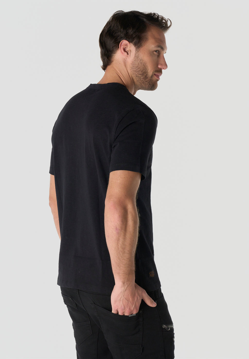 T-shirt Homme Manches Courtes Noir Imprime Devant Effet Delave Vintage Col Rond – KOROSHI