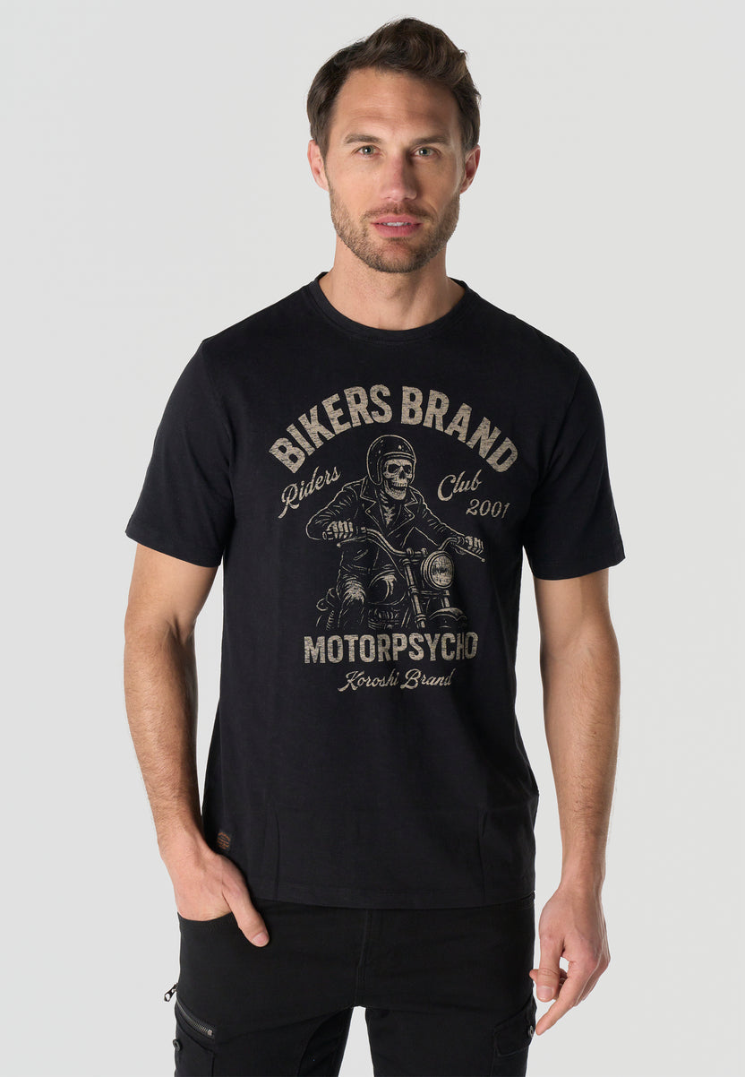 Camiseta Hombre Manga Corta Negra Estampado Frontal Efecto Lavado Vintage Cuello Redondo – KOROSHI