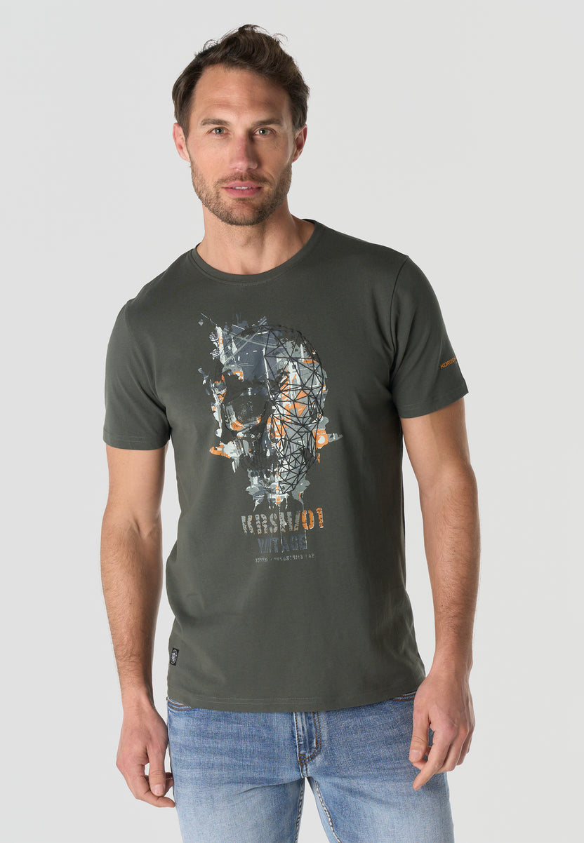 Camiseta Hombre Manga Corta Estampada Kaki Cuello Redondo Regular Fit – KOROSHI