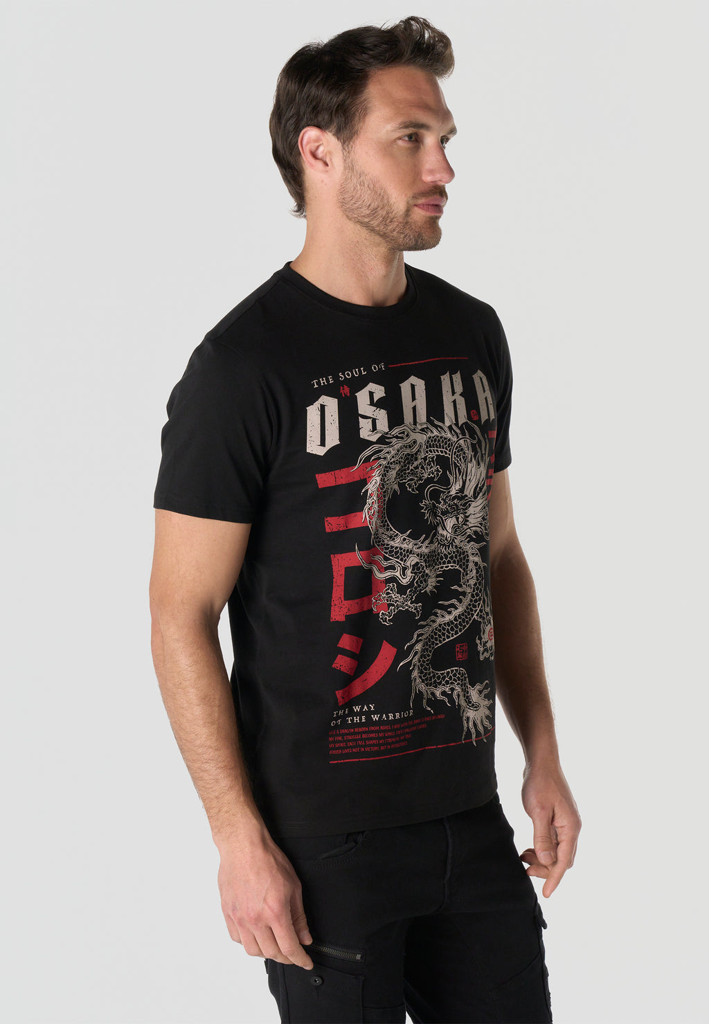 T-shirt homme manches courtes imprimé noir col rond coupe regular - KOROSHI