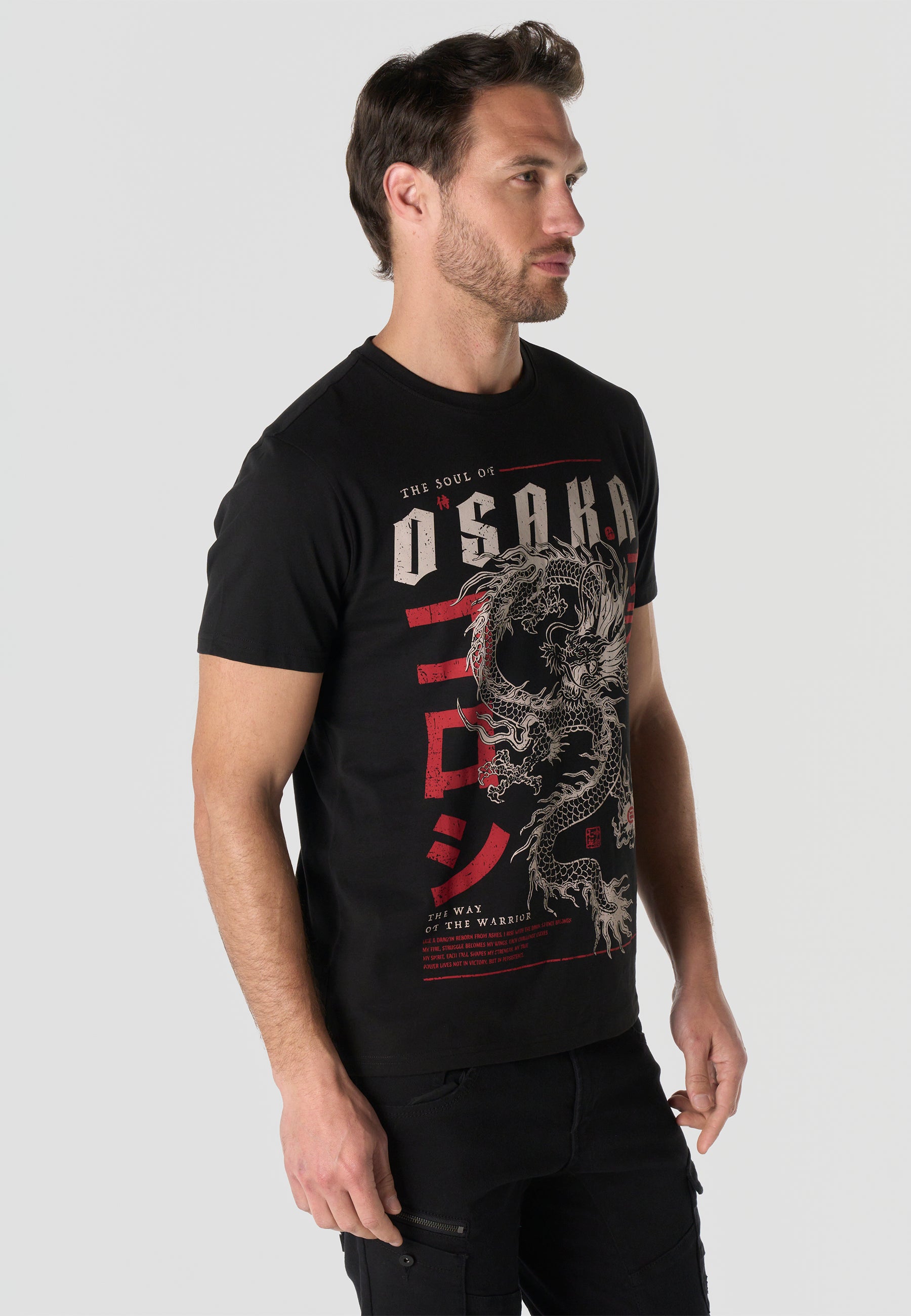 T-shirt homme manches courtes imprimé noir col rond coupe regular - KOROSHI