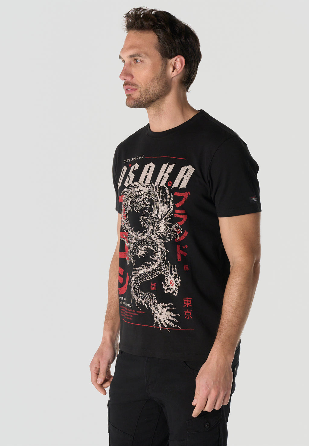 T-shirt homme manches courtes imprimé noir col rond coupe regular - KOROSHI