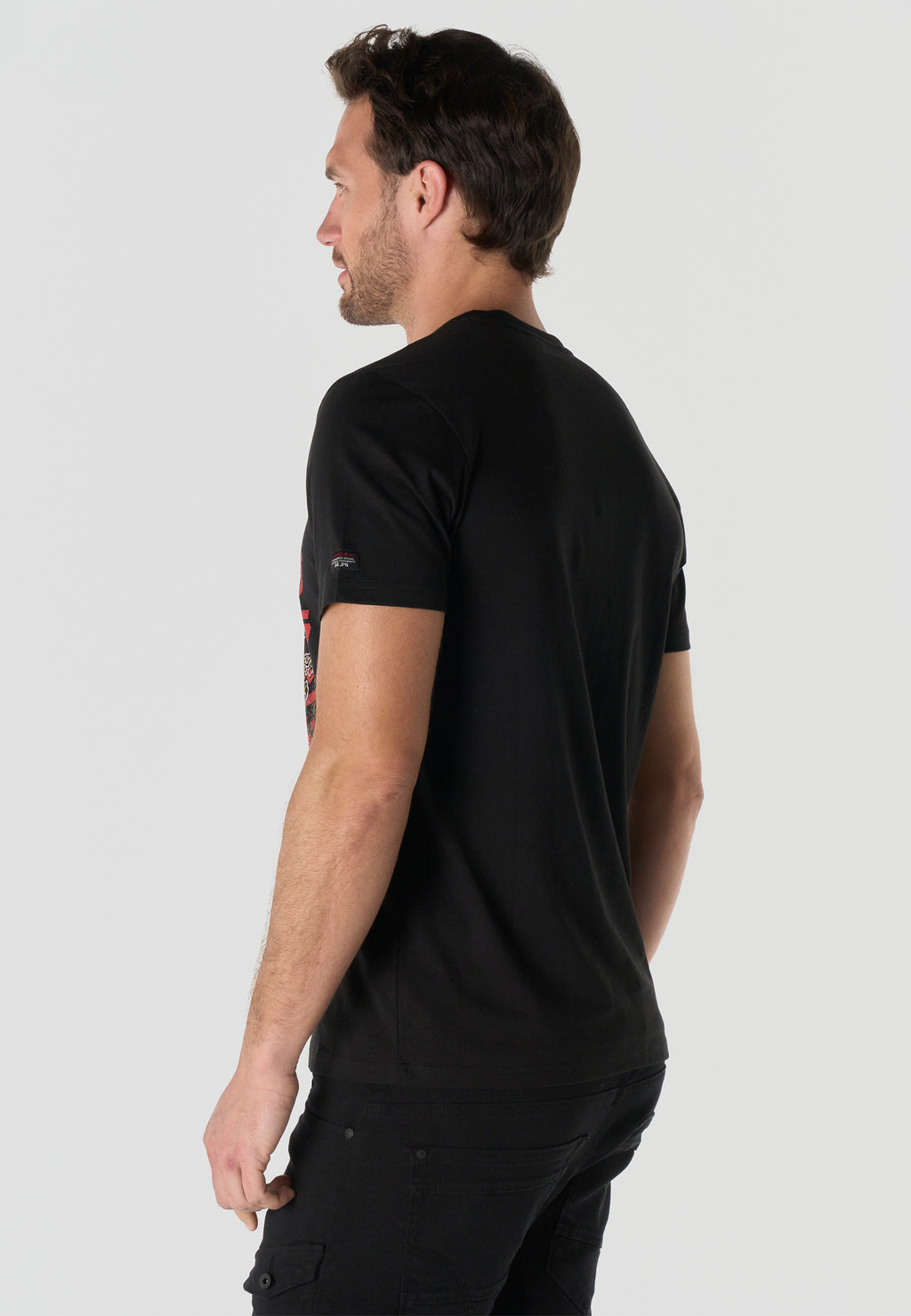 T-shirt homme manches courtes imprimé noir col rond coupe regular - KOROSHI