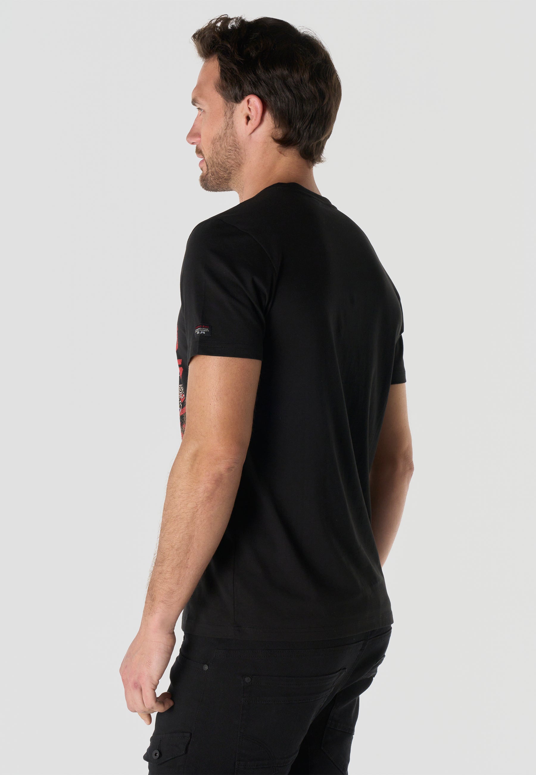 T-shirt homme manches courtes imprimé noir col rond coupe regular - KOROSHI