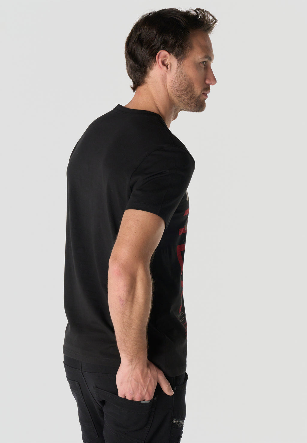 T-shirt homme manches courtes imprimé noir col rond coupe regular - KOROSHI
