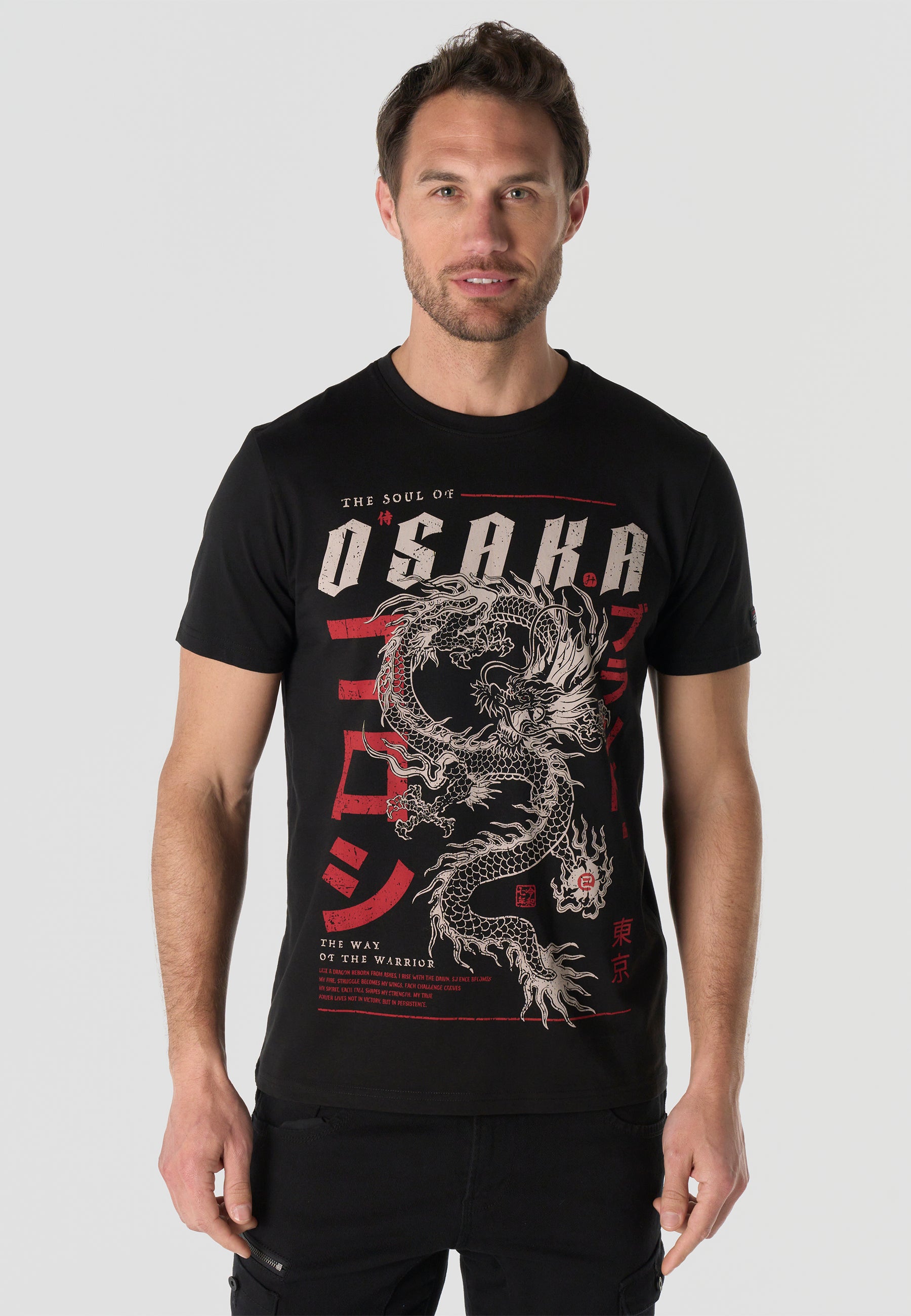 T-shirt homme manches courtes imprimé noir col rond coupe regular - KOROSHI