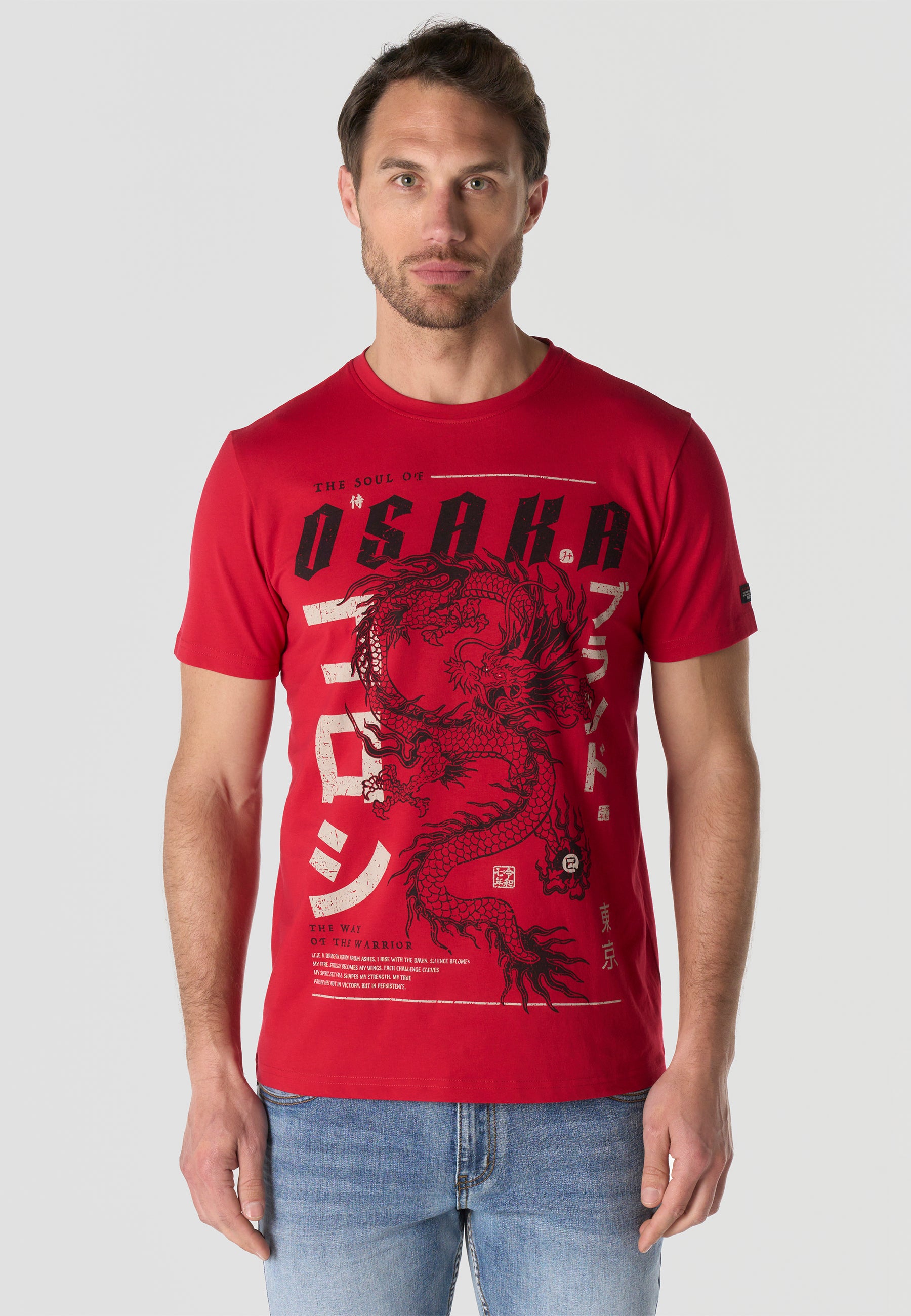 Herren T-Shirt Kurzarm Print Rundhals Regular Fit - Koroshi Rot