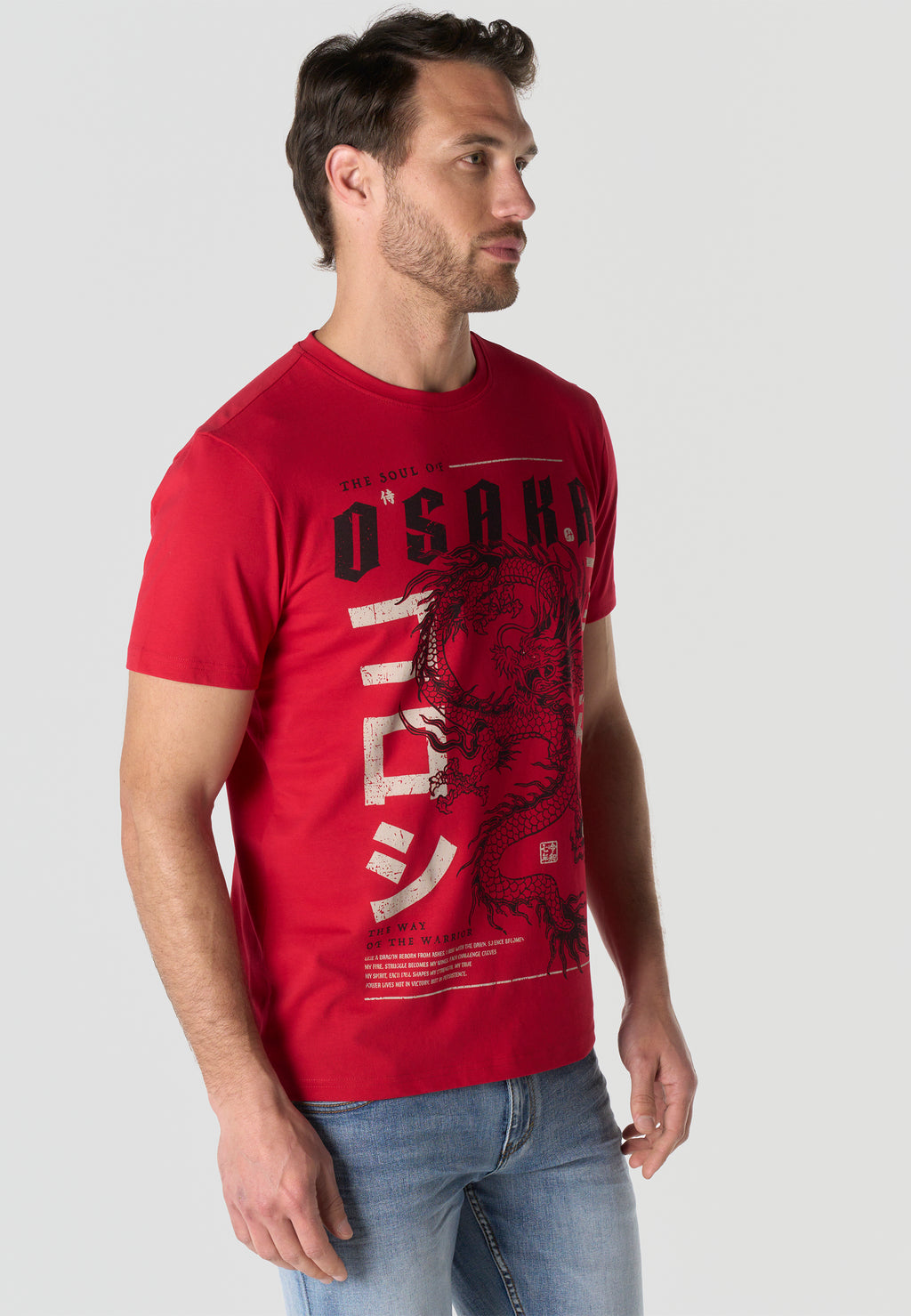 Herren T-Shirt Kurzarm Print Rundhals Regular Fit - Koroshi Rot
