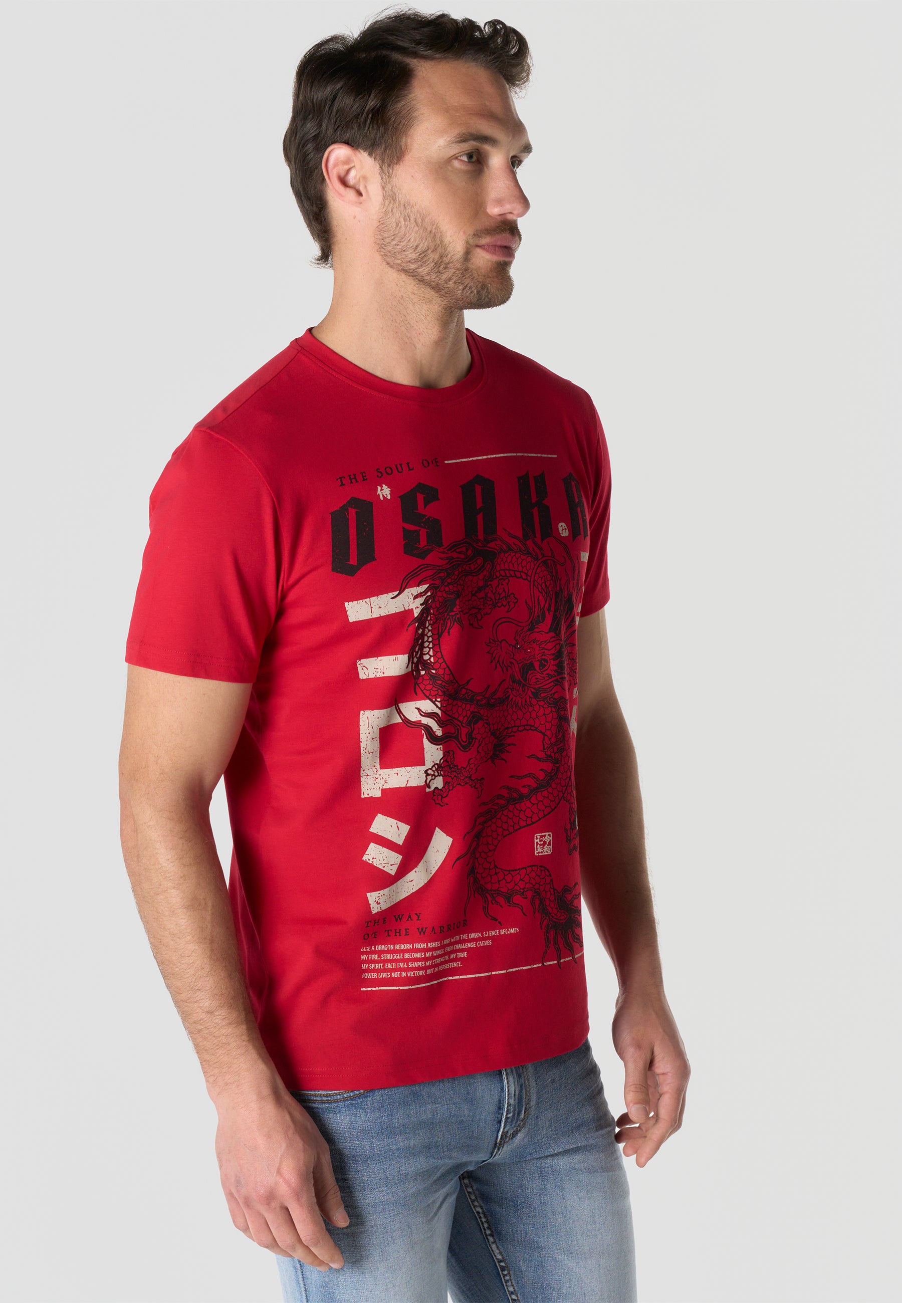 Herren T-Shirt Kurzarm Print Rundhals Regular Fit - Koroshi Rot