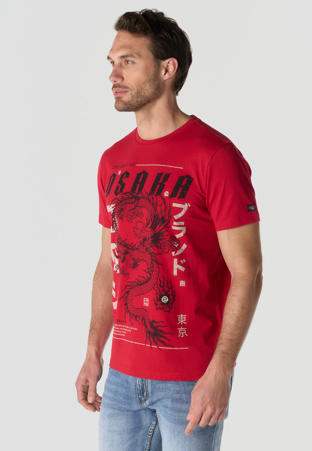Herren T-Shirt Kurzarm Print Rundhals Regular Fit - Koroshi Rot