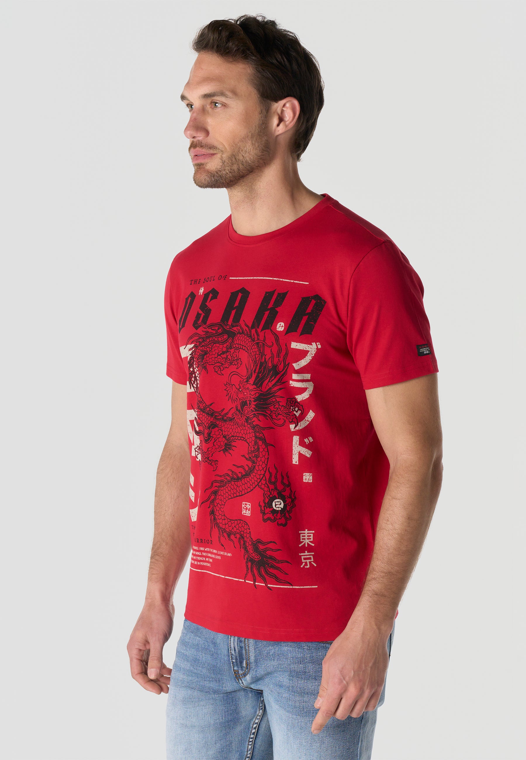 Herren T-Shirt Kurzarm Print Rundhals Regular Fit - Koroshi Rot