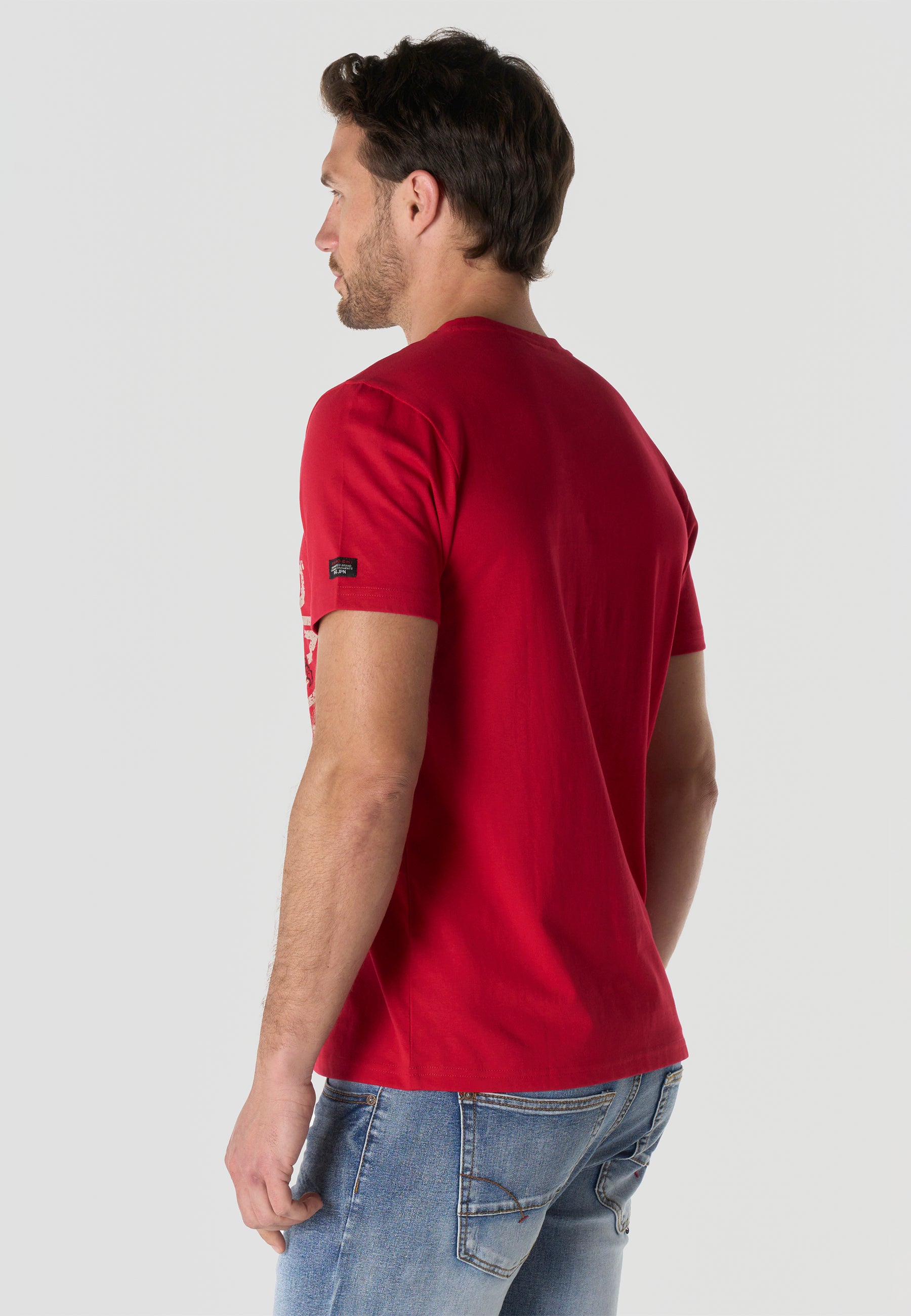 Herren T-Shirt Kurzarm Print Rundhals Regular Fit - Koroshi Rot