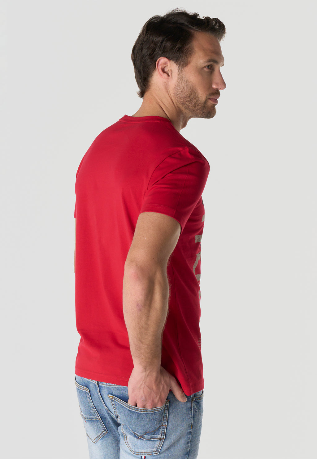Herren T-Shirt Kurzarm Print Rundhals Regular Fit - Koroshi Rot
