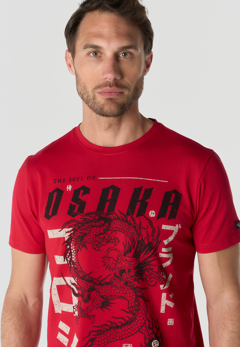 Herren T-Shirt Kurzarm Print Rundhals Regular Fit - Koroshi Rot