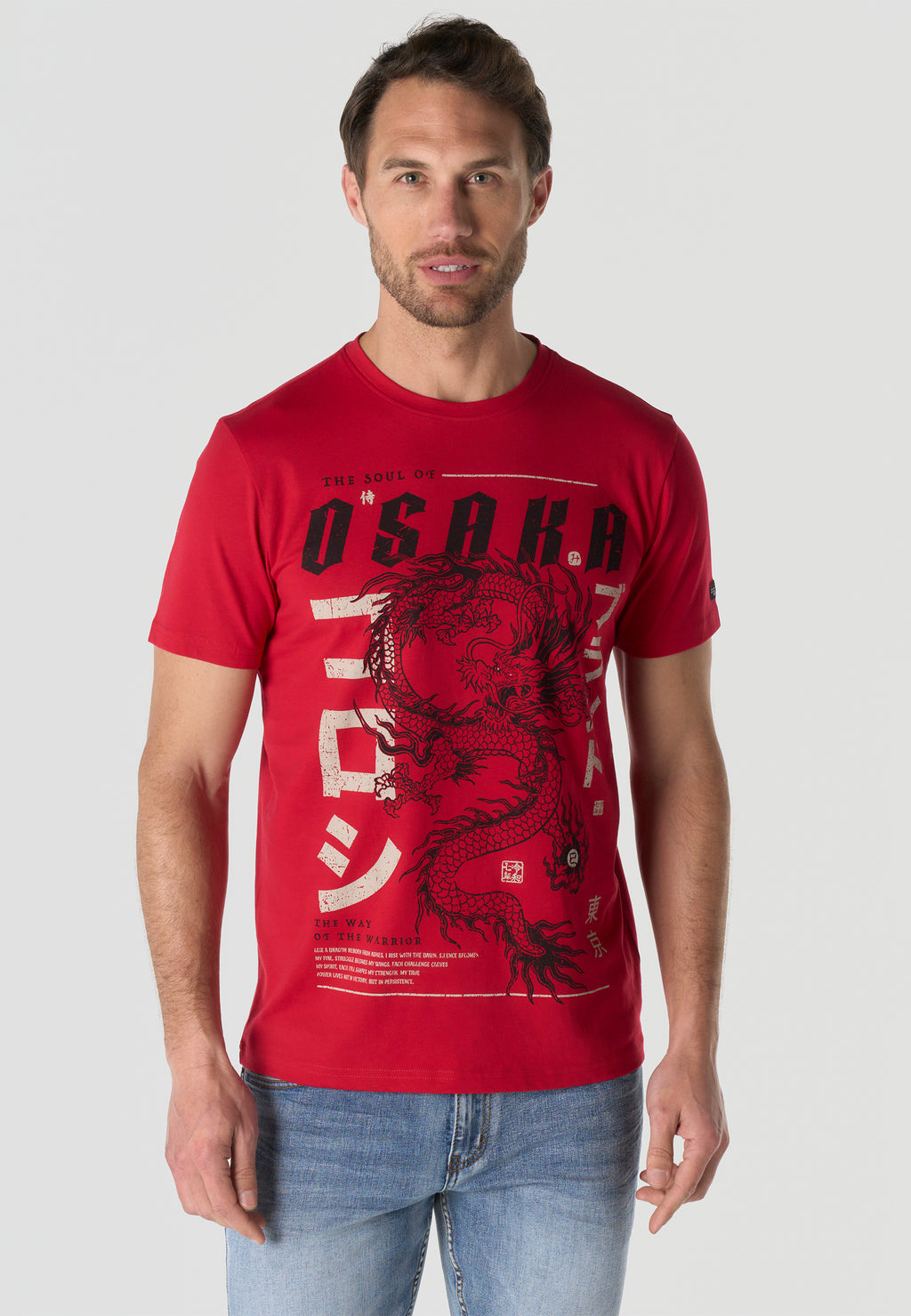 Herren T-Shirt Kurzarm Print Rundhals Regular Fit - Koroshi Rot