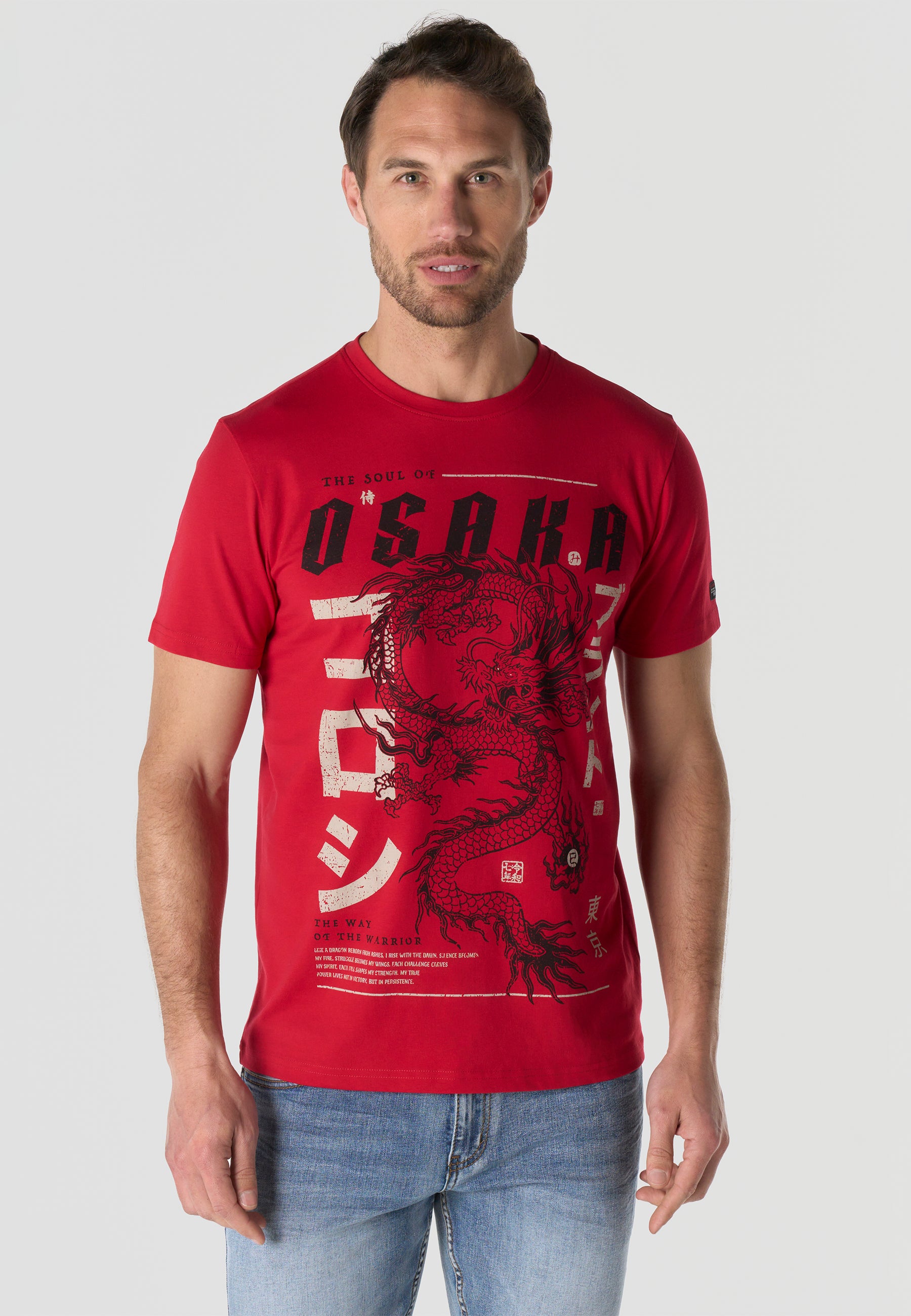 Herren T-Shirt Kurzarm Print Rundhals Regular Fit - Koroshi Rot