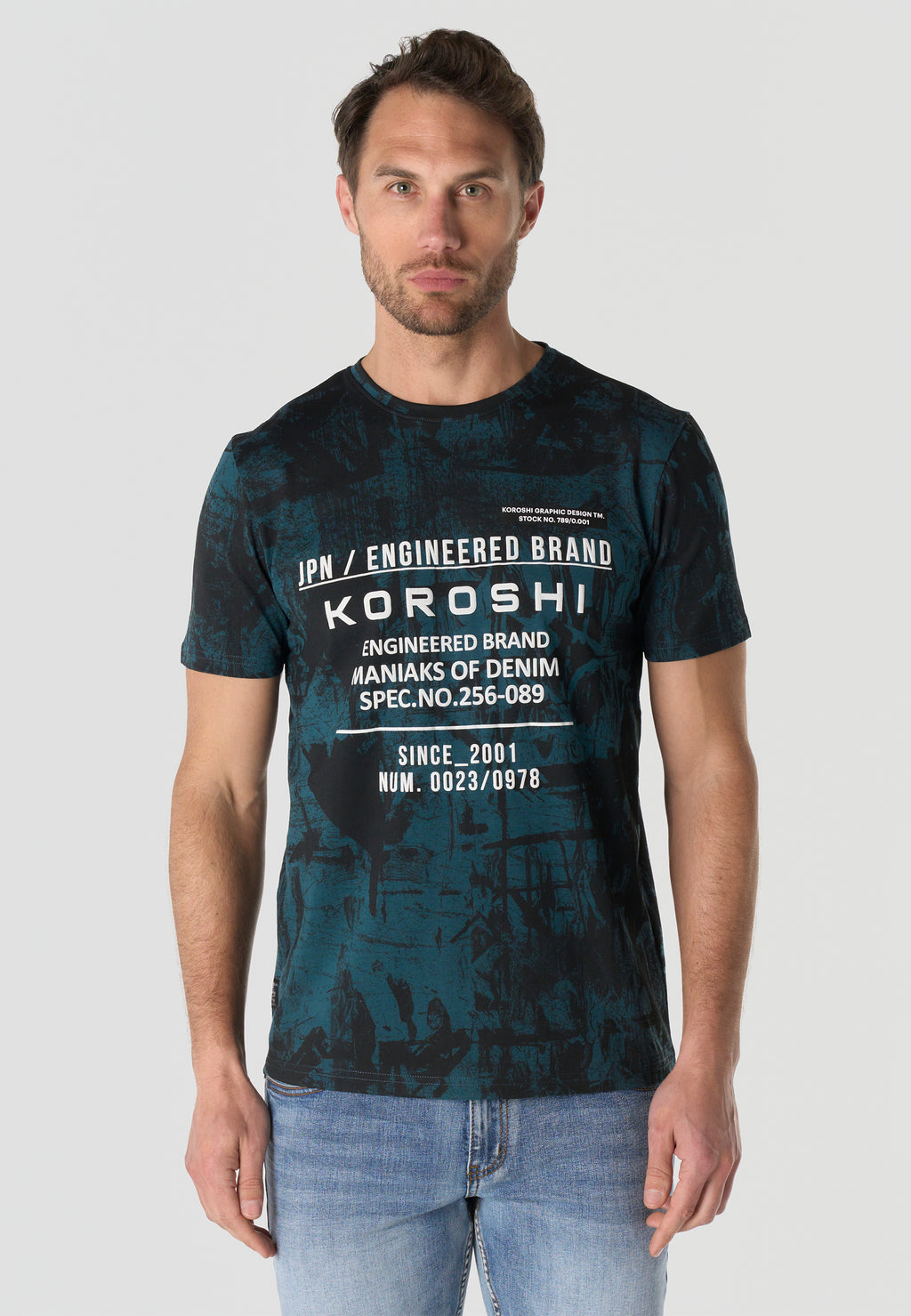 Men's Short Sleeve All Over Print T-Shirt Petrol Crew Neck Regular Fit – Koroshi