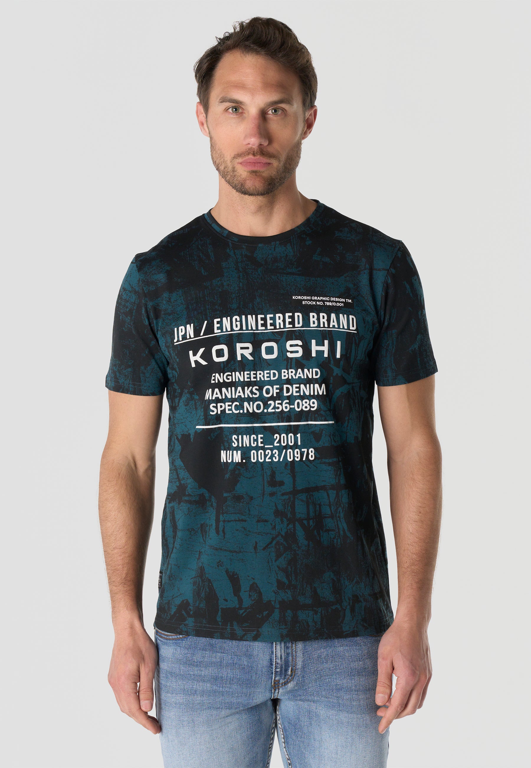 Men's Short Sleeve All Over Print T-Shirt Petrol Crew Neck Regular Fit – Koroshi