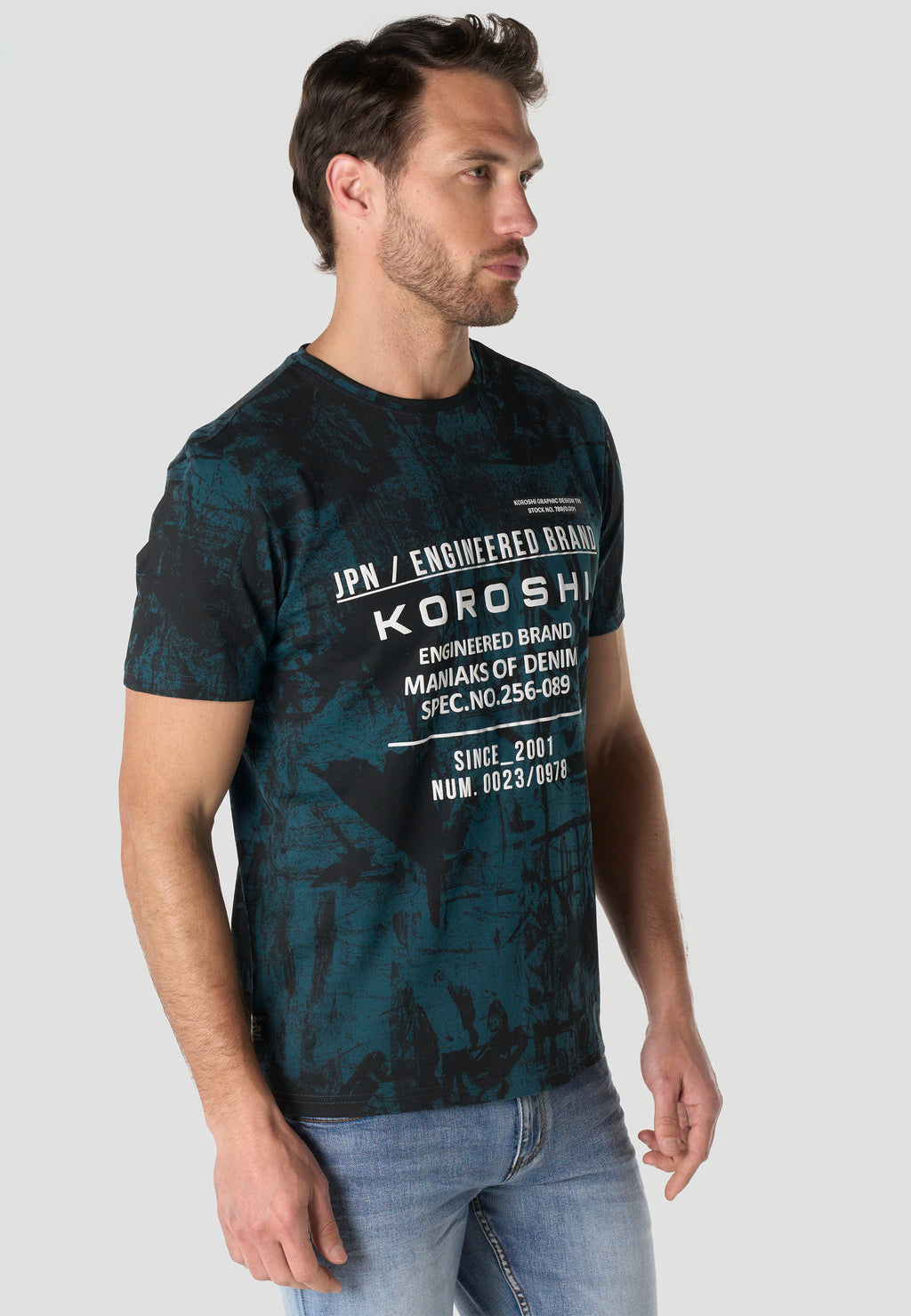 Men's Short Sleeve All Over Print T-Shirt Petrol Crew Neck Regular Fit – Koroshi
