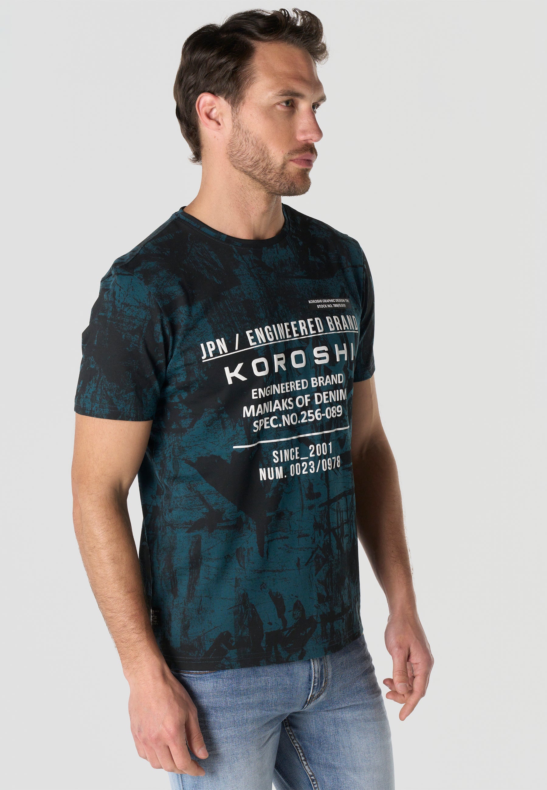Men's Short Sleeve All Over Print T-Shirt Petrol Crew Neck Regular Fit – Koroshi