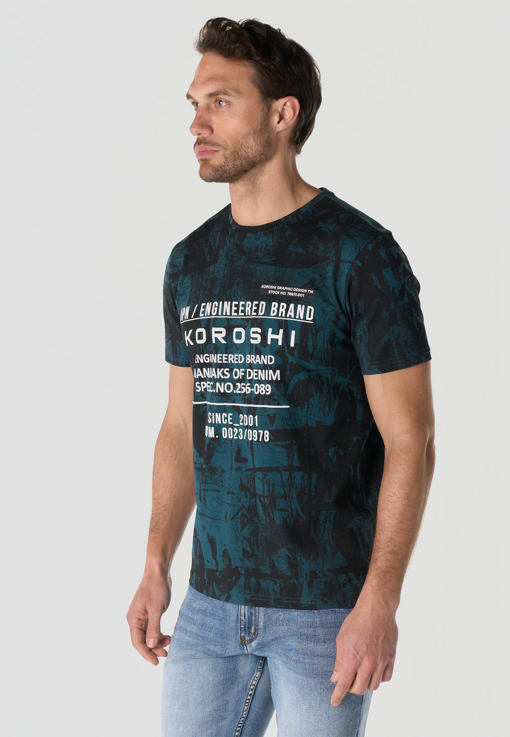 Men's Short Sleeve All Over Print T-Shirt Petrol Crew Neck Regular Fit – Koroshi
