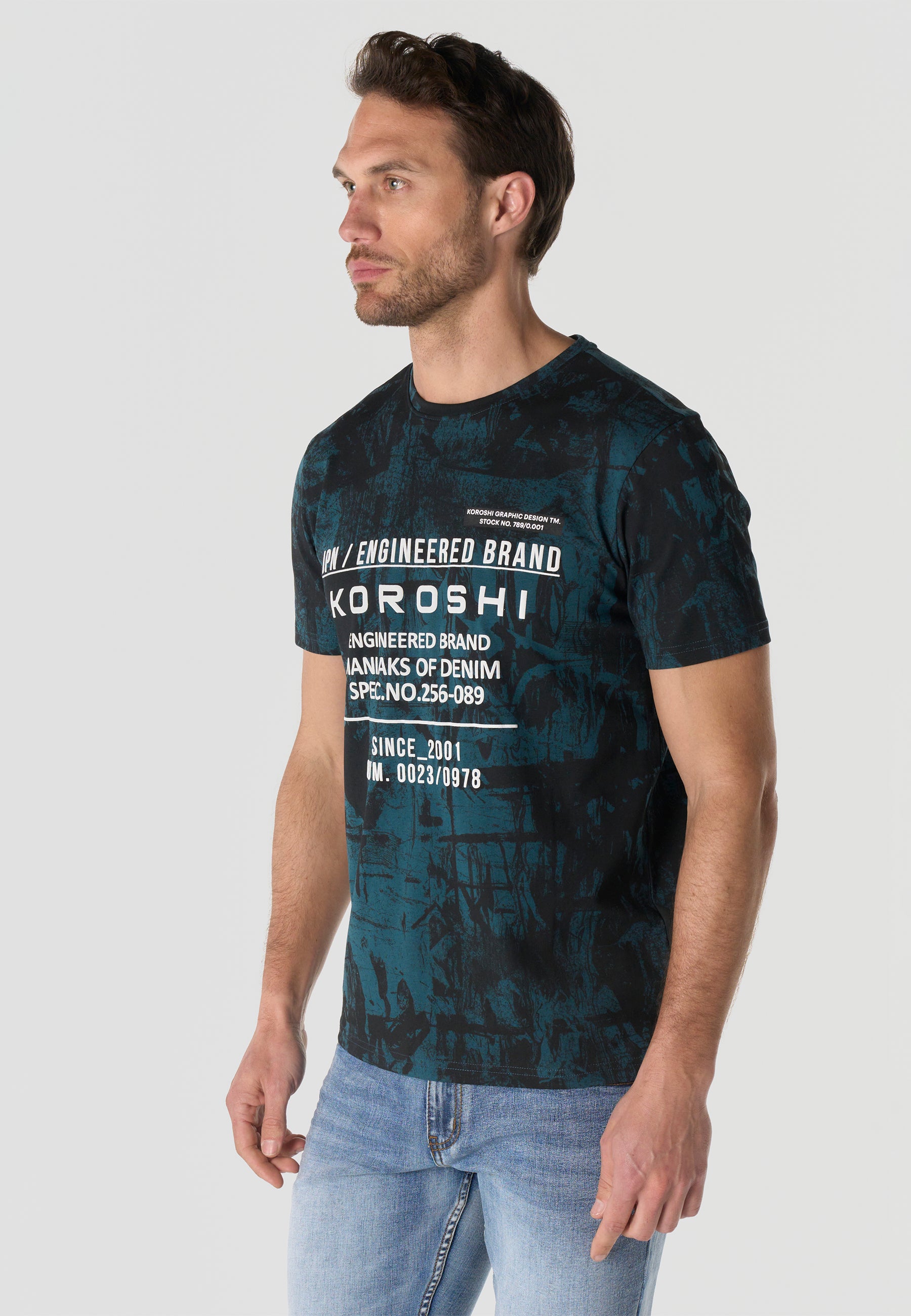 Men's Short Sleeve All Over Print T-Shirt Petrol Crew Neck Regular Fit – Koroshi