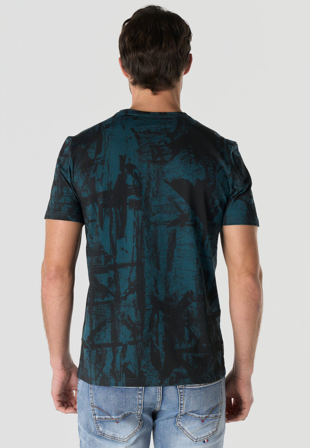 Men's Short Sleeve All Over Print T-Shirt Petrol Crew Neck Regular Fit – Koroshi