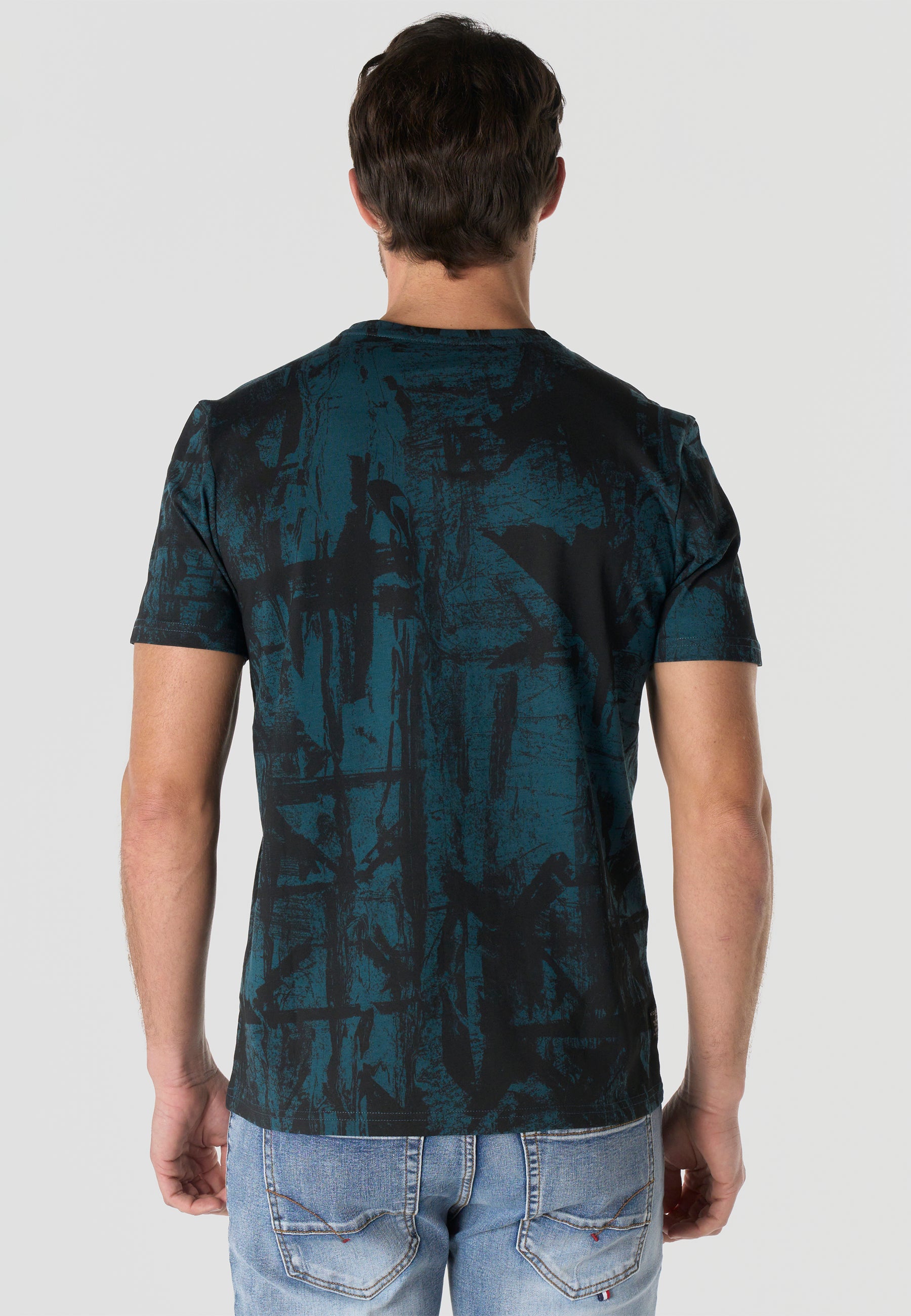 Men's Short Sleeve All Over Print T-Shirt Petrol Crew Neck Regular Fit – Koroshi