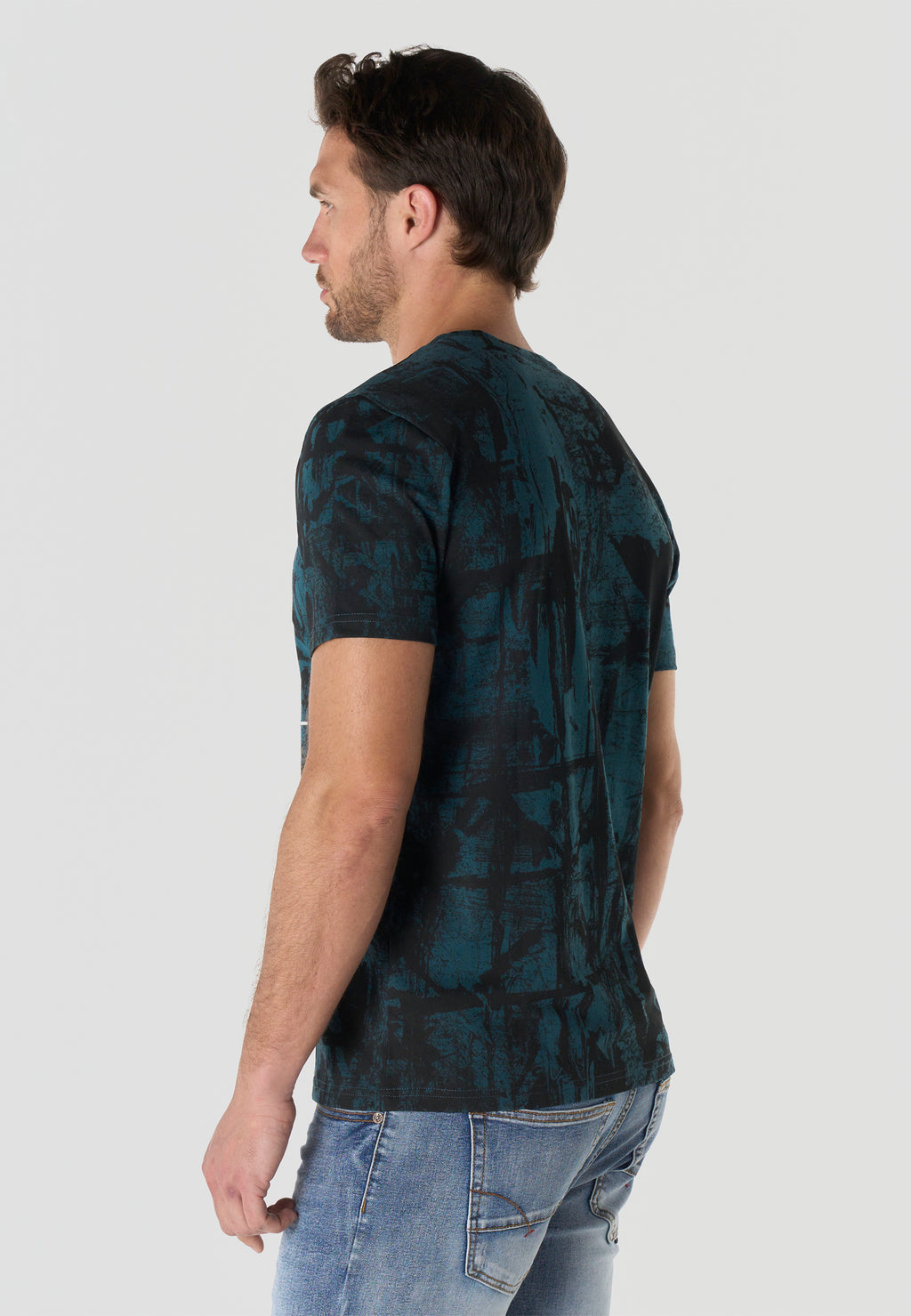 Men's Short Sleeve All Over Print T-Shirt Petrol Crew Neck Regular Fit – Koroshi