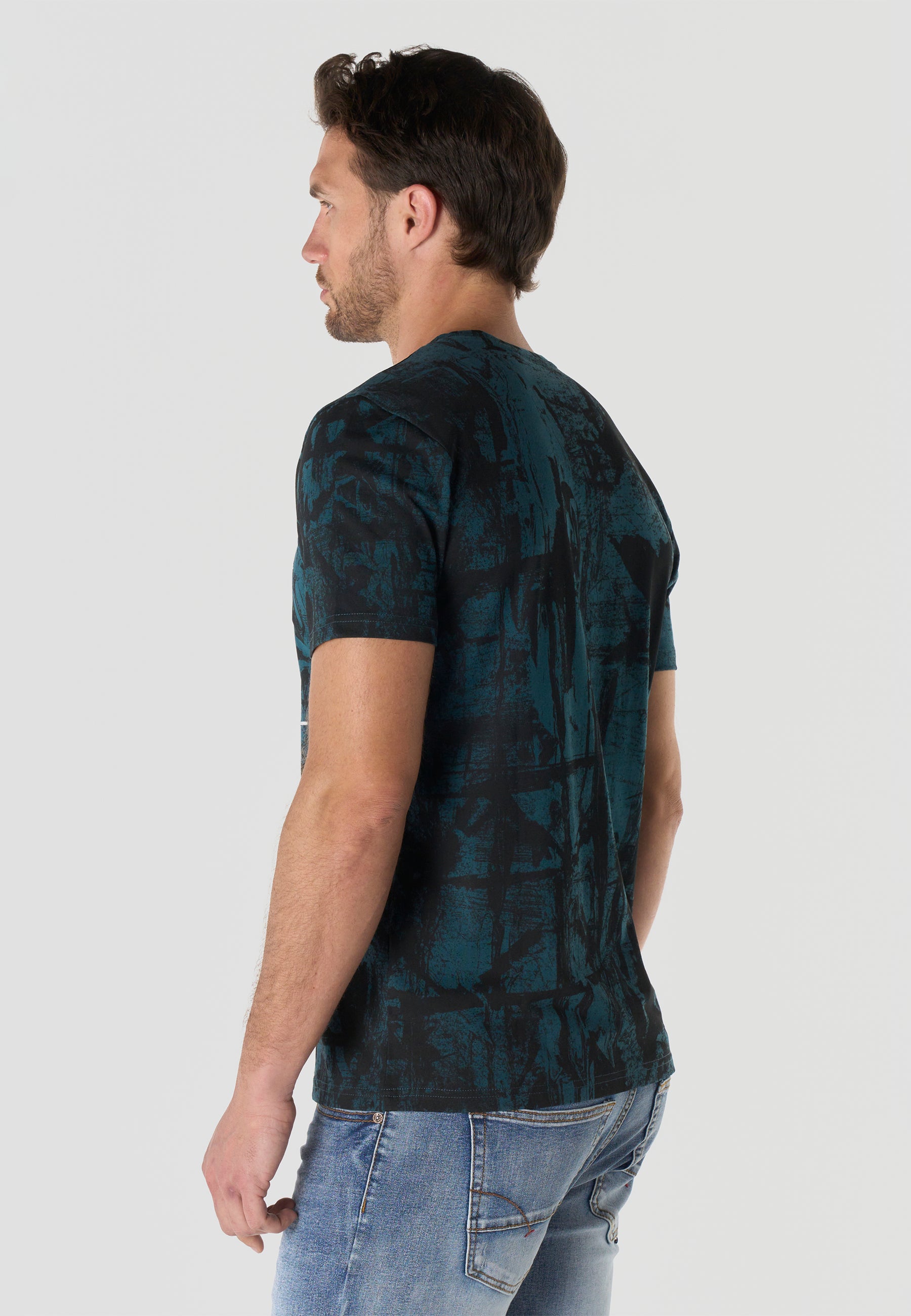 Men's Short Sleeve All Over Print T-Shirt Petrol Crew Neck Regular Fit – Koroshi