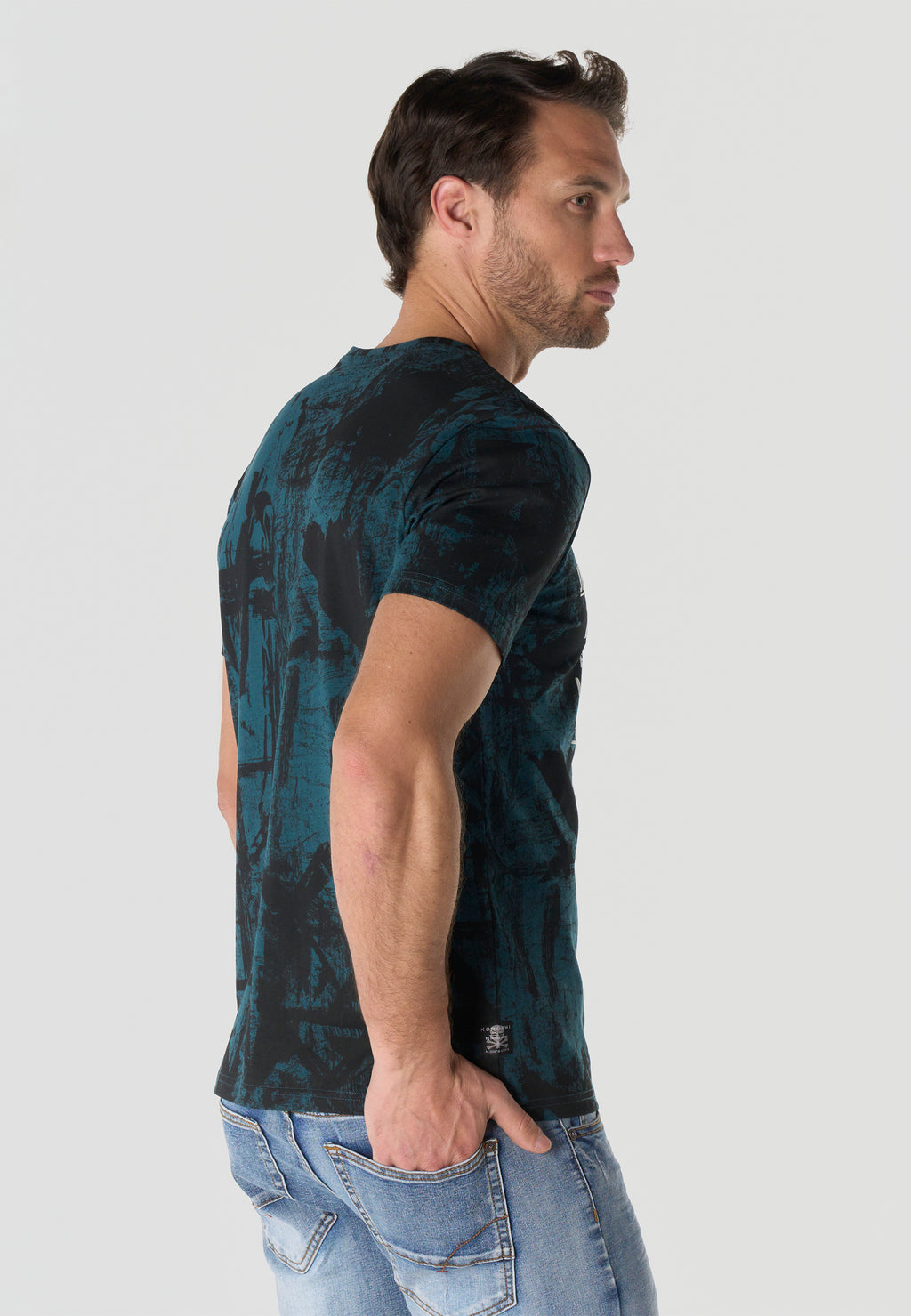Men's Short Sleeve All Over Print T-Shirt Petrol Crew Neck Regular Fit – Koroshi