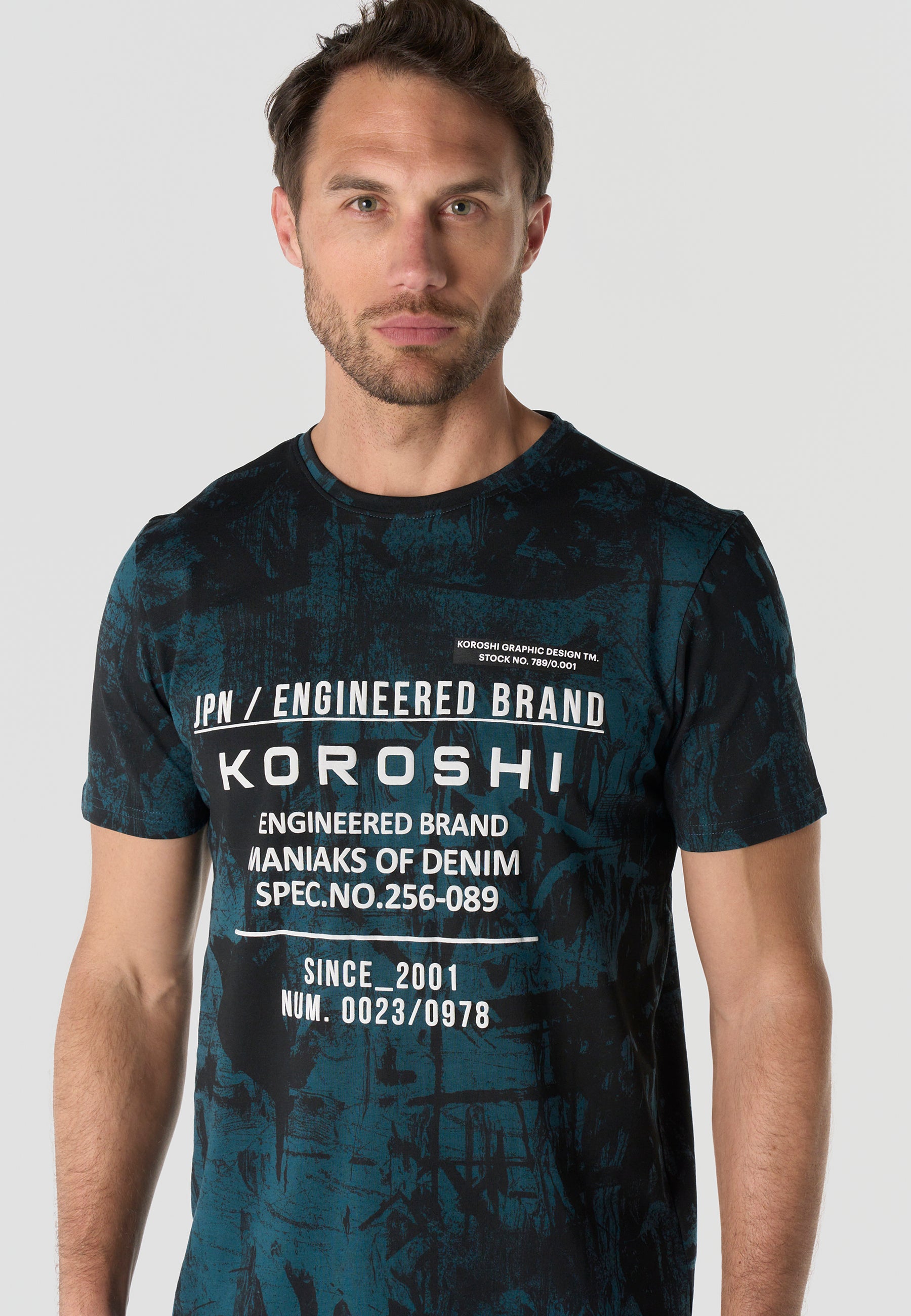 Men's Short Sleeve All Over Print T-Shirt Petrol Crew Neck Regular Fit – Koroshi