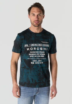 Kurzarm-Herren-T-Shirt mit Petrol-Aufdruck – Koroshi