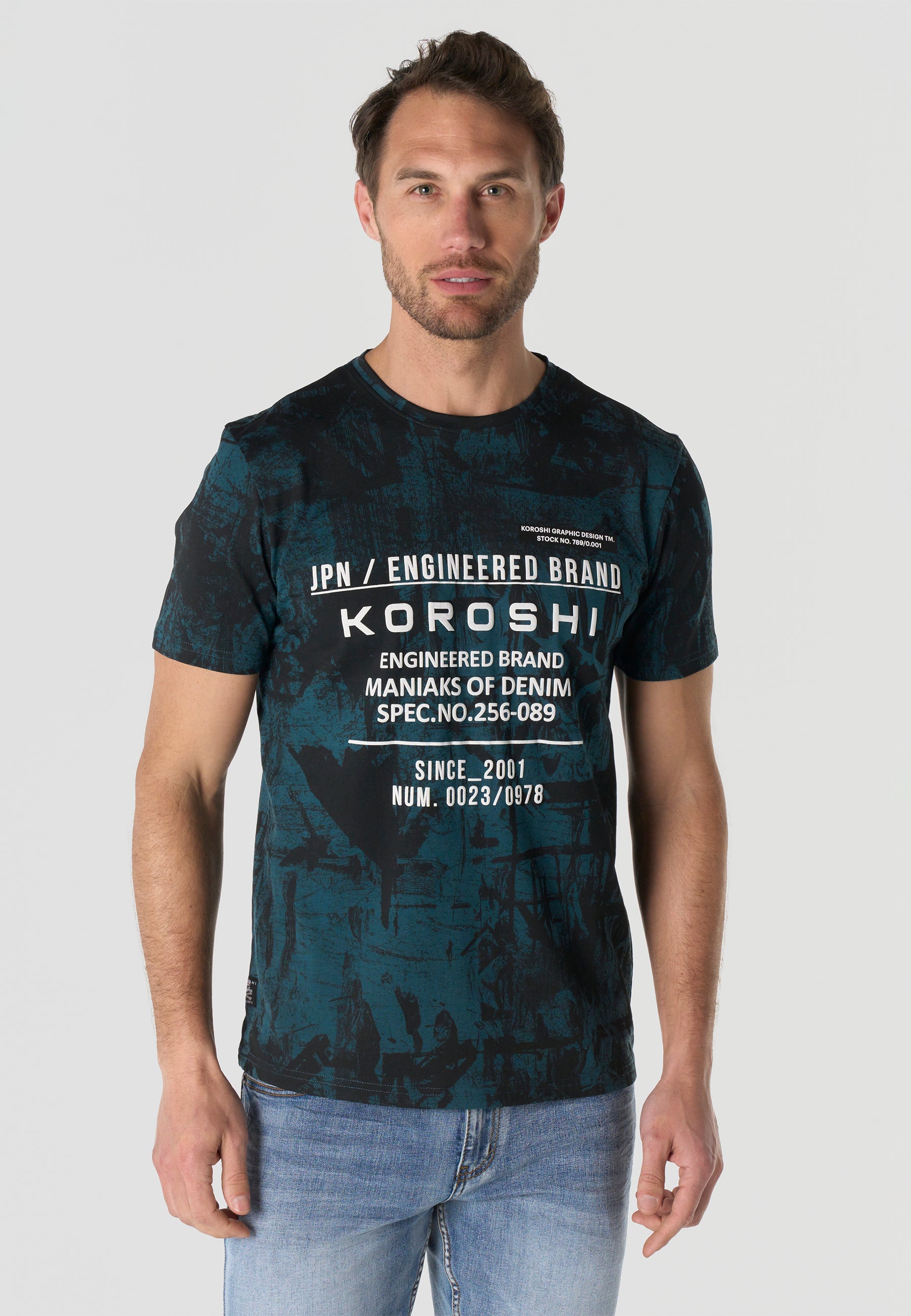 Men's Short Sleeve All Over Print T-Shirt Petrol Crew Neck Regular Fit – Koroshi