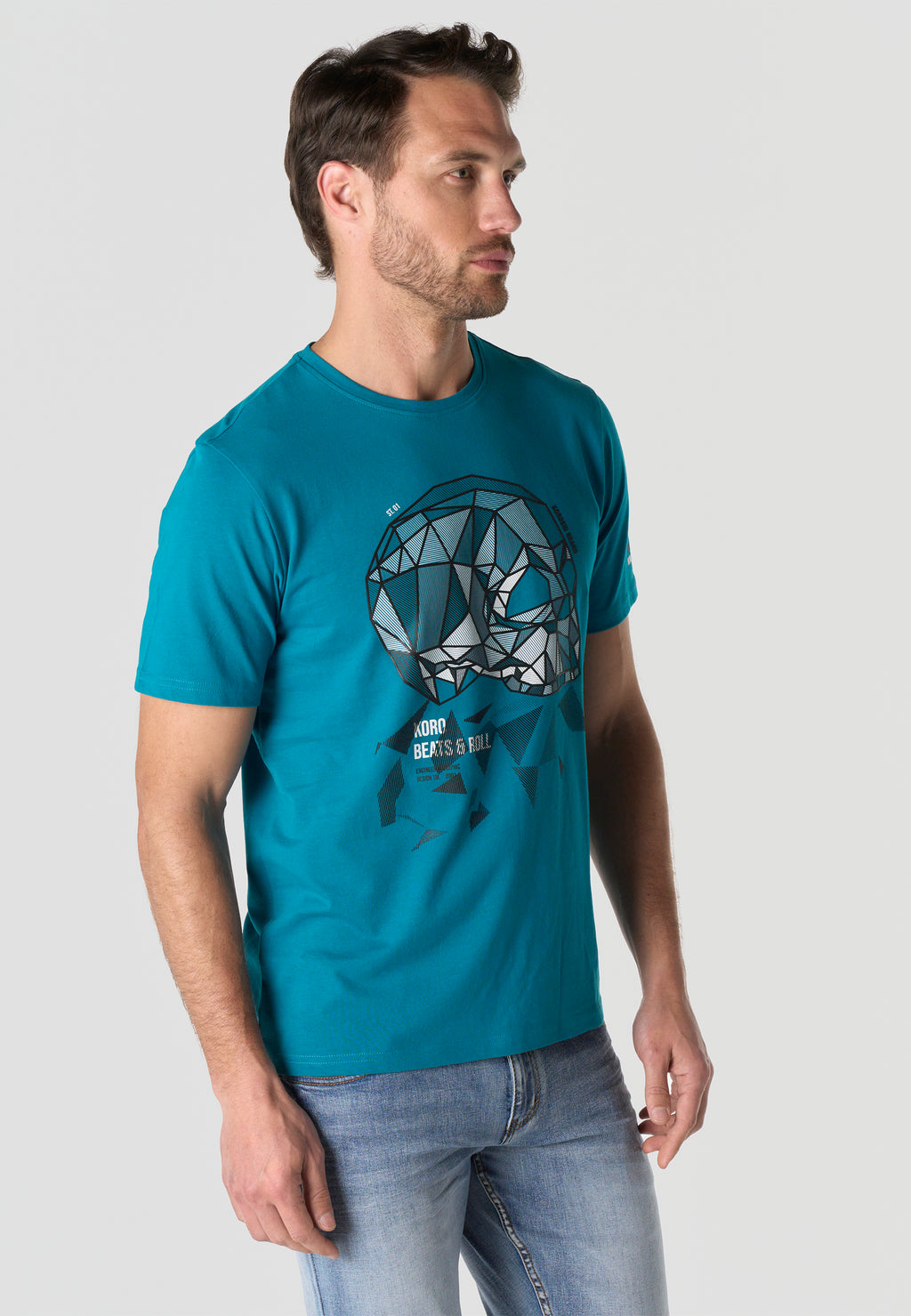 Camiseta Hombre Manga Corta Estampada Verde Oscuro Cuello Redondo Regular Fit – KOROSHI