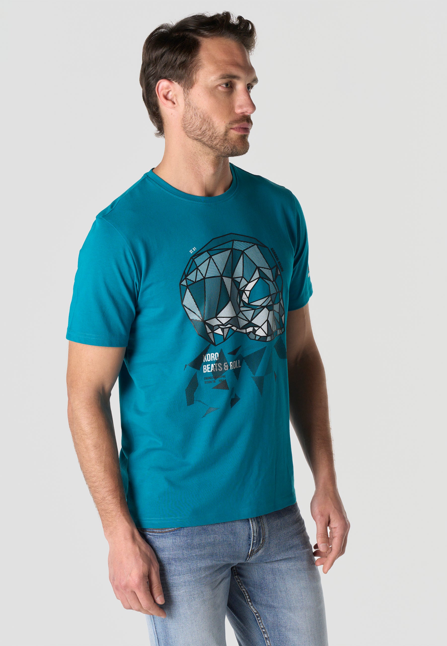 Camiseta Hombre Manga Corta Estampada Verde Oscuro Cuello Redondo Regular Fit – KOROSHI