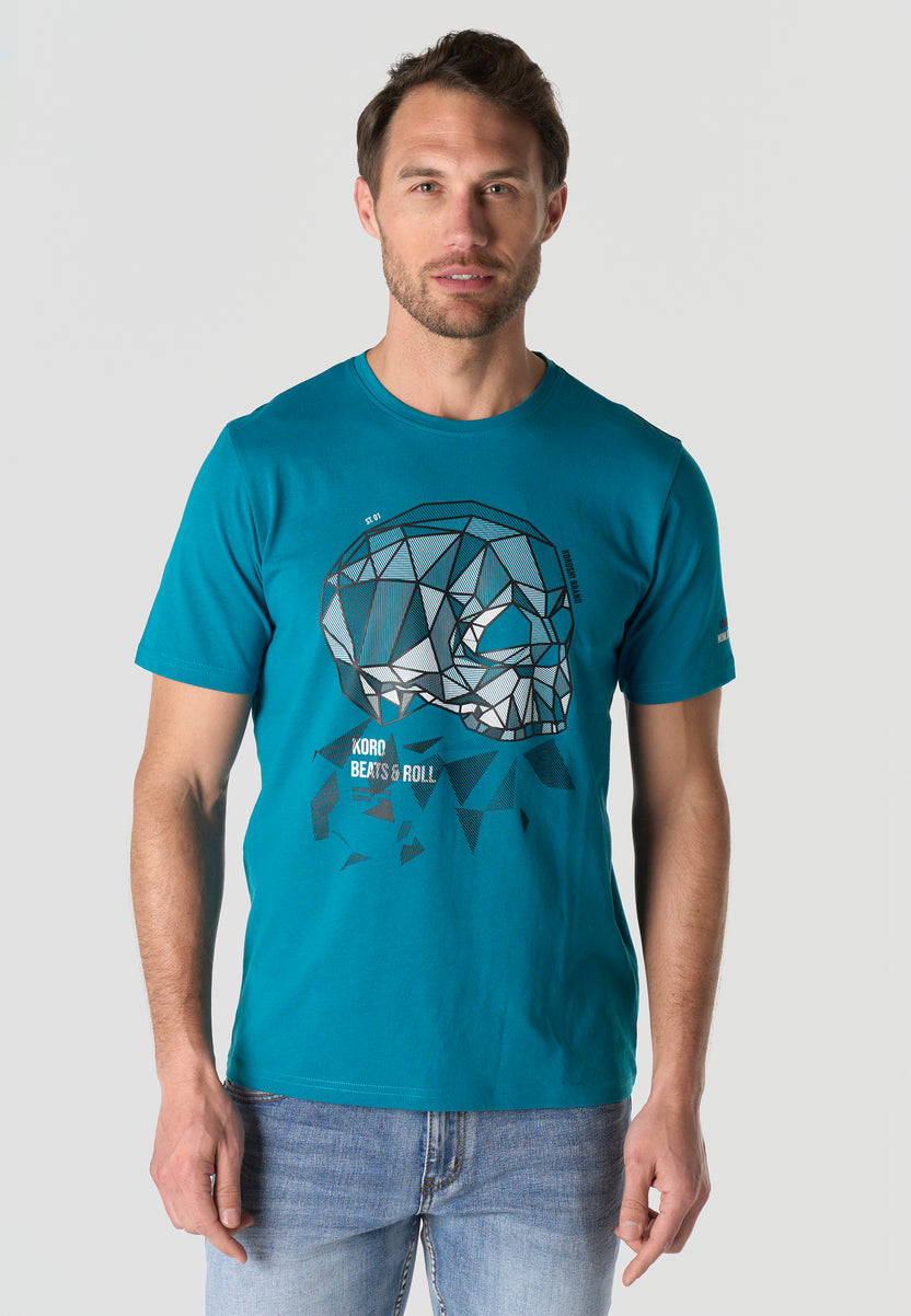 Camiseta Hombre Manga Corta Estampada Verde Oscuro Cuello Redondo Regular Fit – KOROSHI