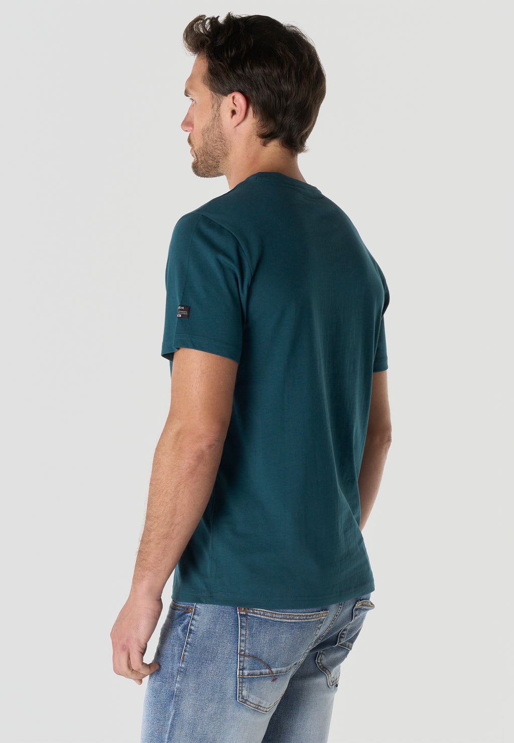 Herren T-Shirt Kurzarm Print Rundhals Regular Fit - Koroshi Petrol