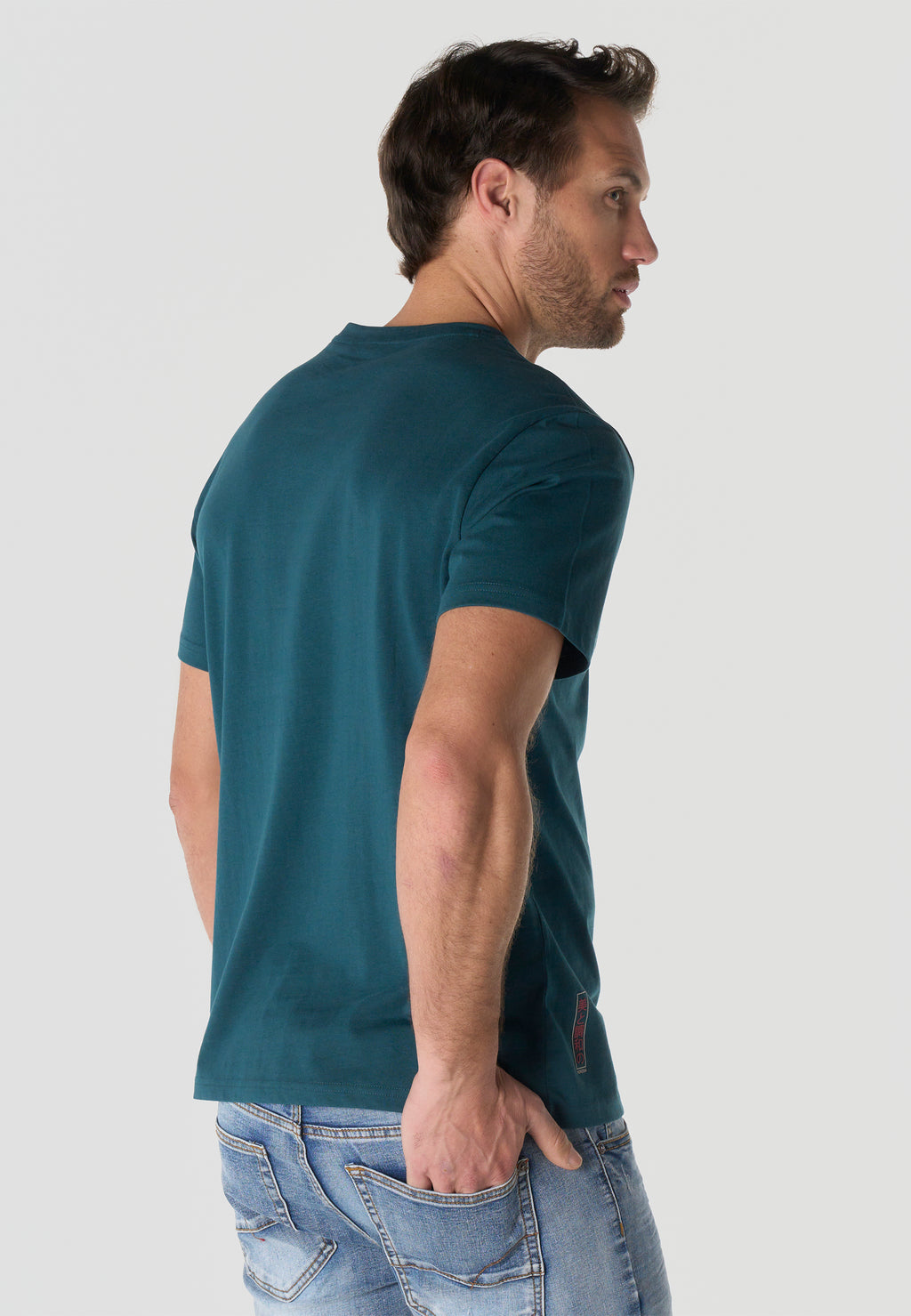 Herren T-Shirt Kurzarm Print Rundhals Regular Fit - Koroshi Petrol